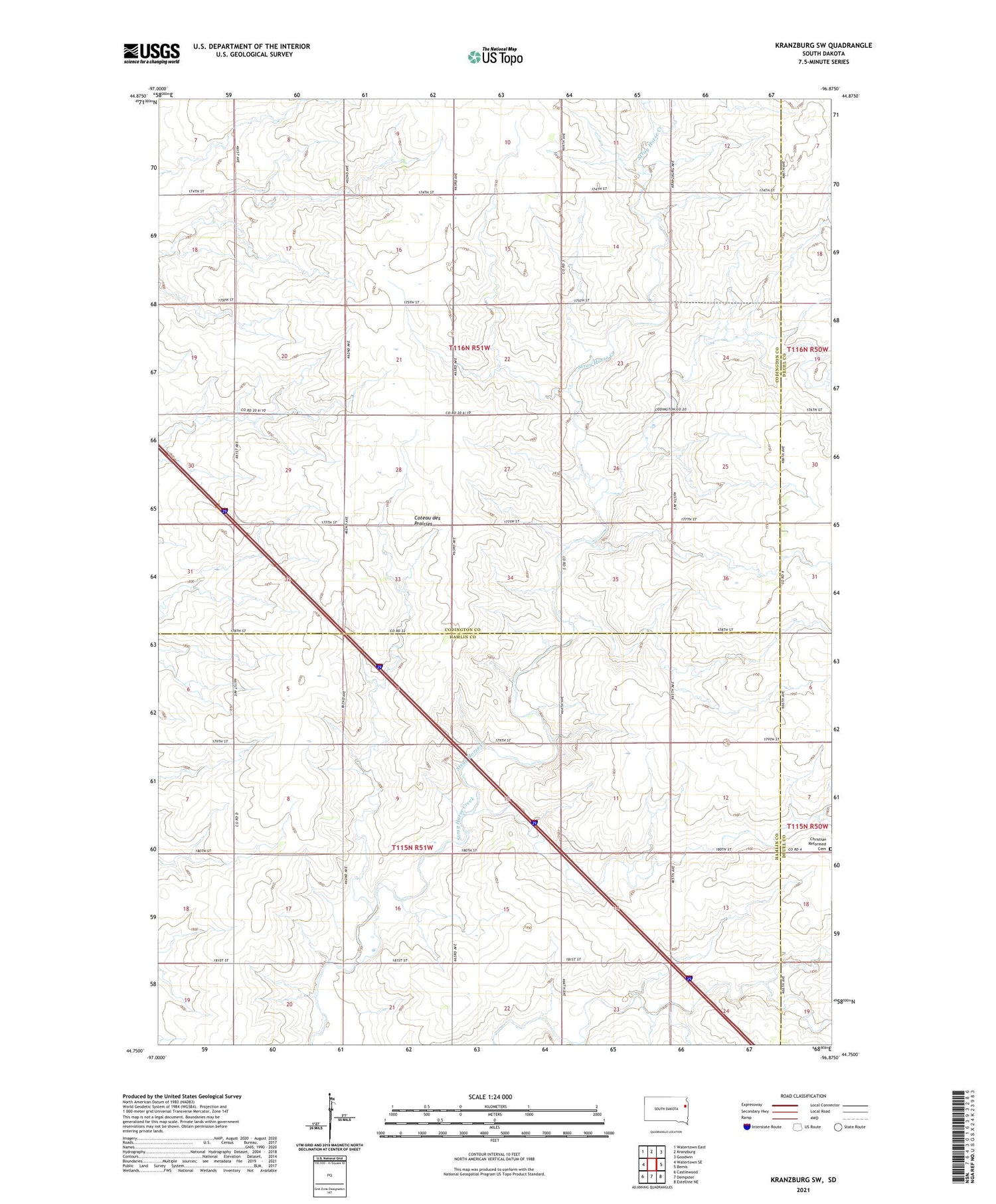Kranzburg SW South Dakota US Topo Map Image