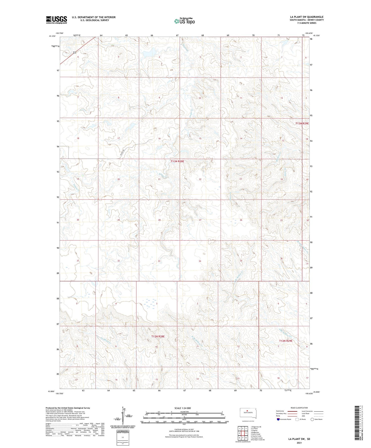 La Plant SW South Dakota US Topo Map Image
