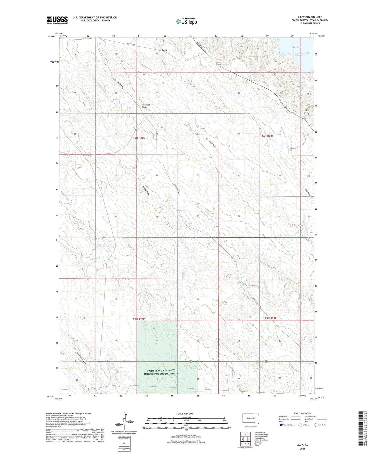 Lacy South Dakota US Topo Map Image