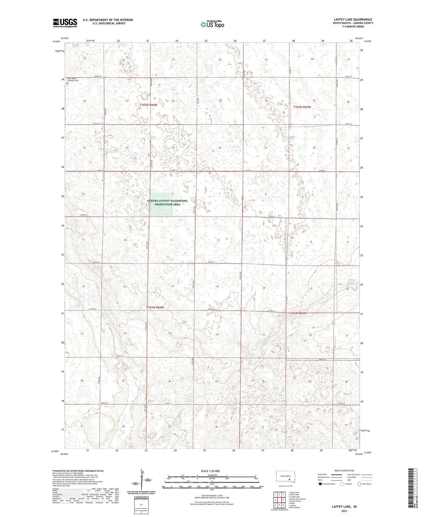 Laffey Lake South Dakota US Topo Map Image