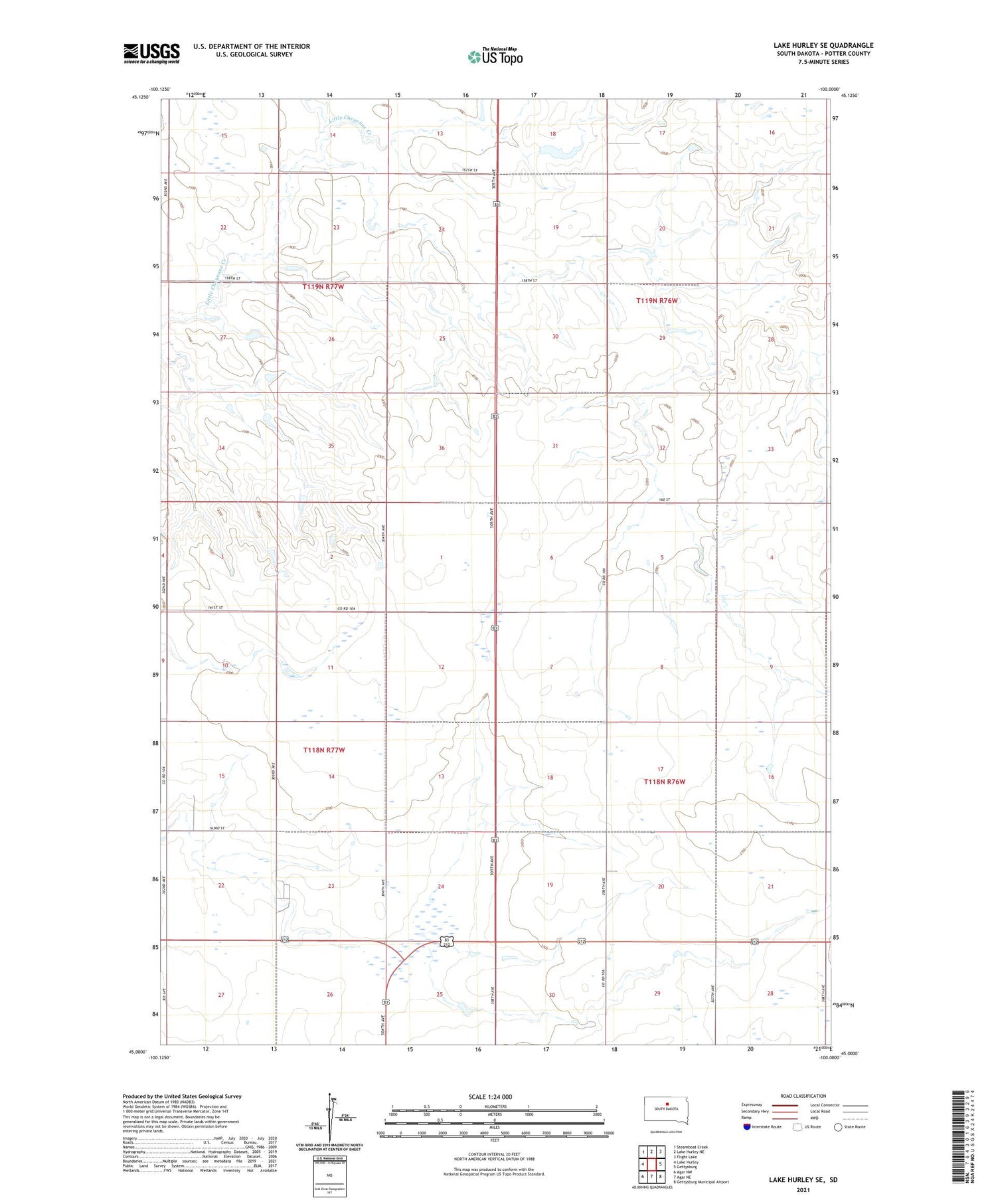 Lake Hurley SE South Dakota US Topo Map Image