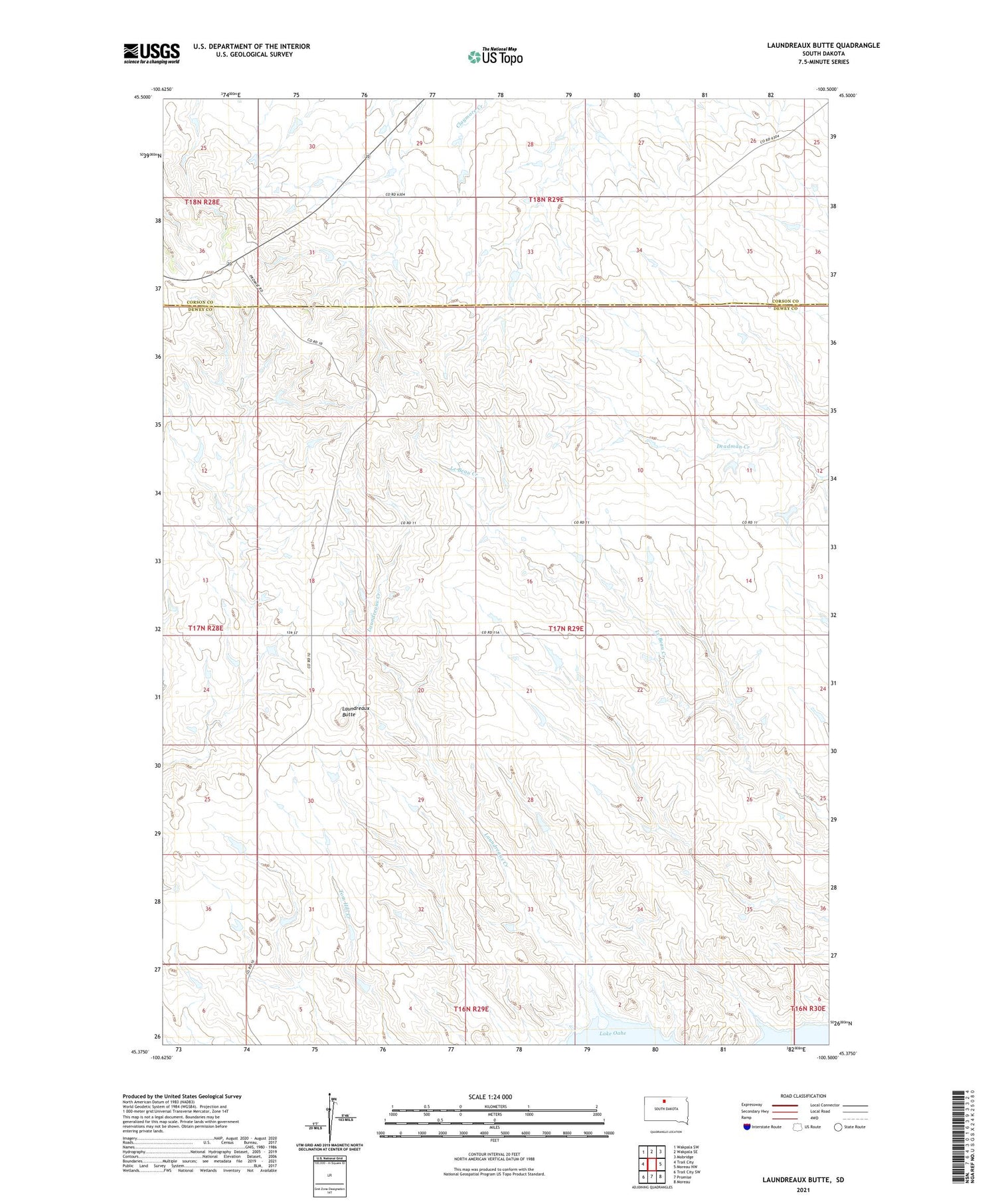 Laundreaux Butte South Dakota US Topo Map Image