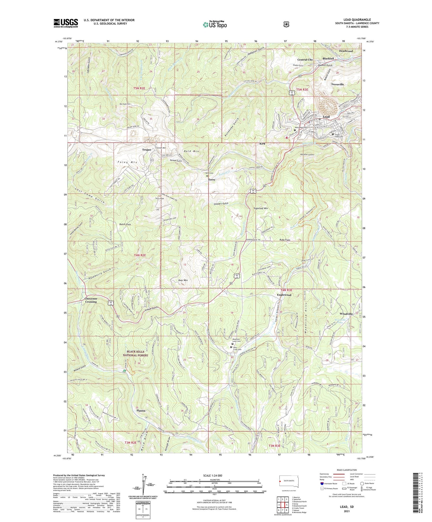 Lead South Dakota US Topo Map Image