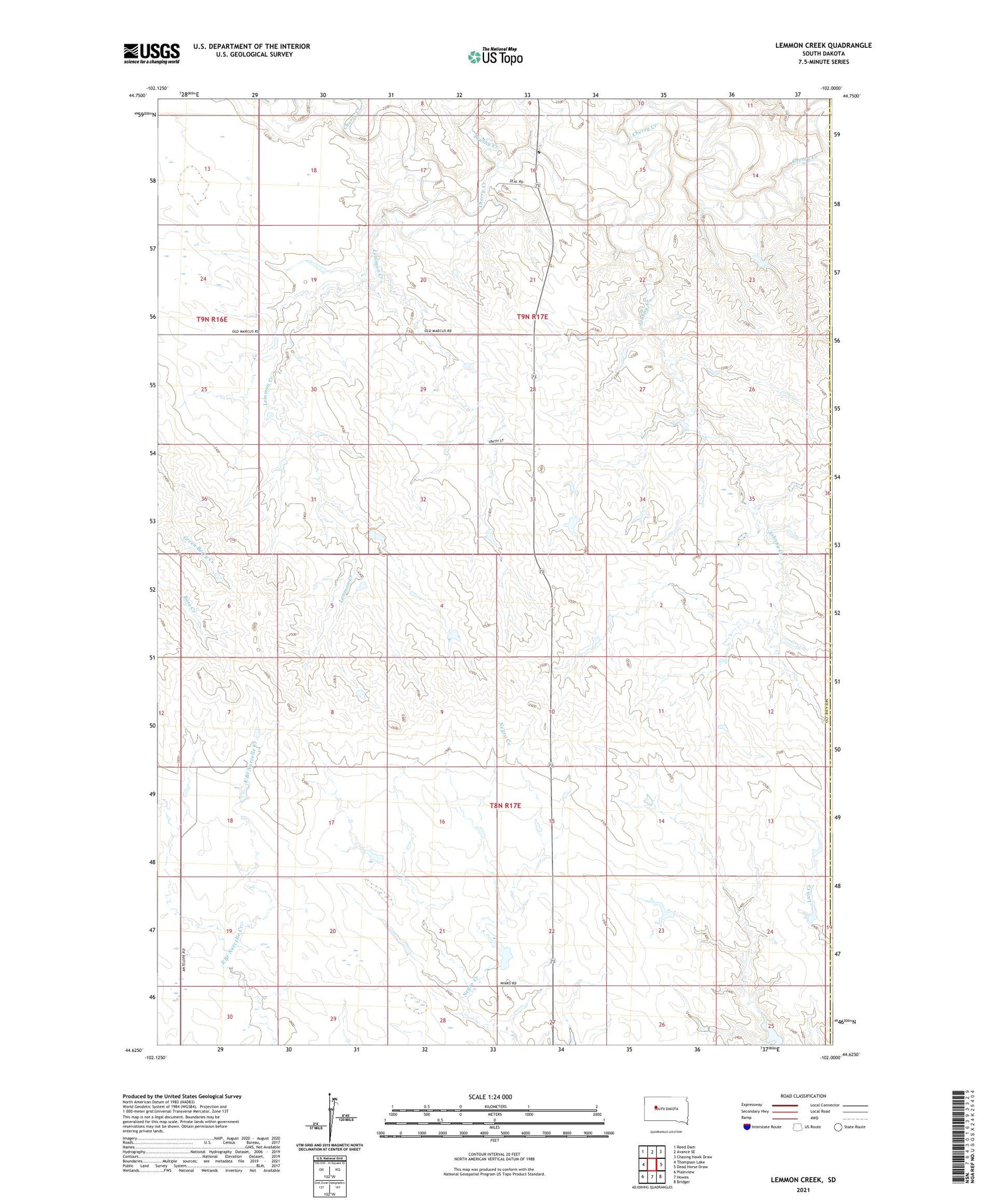 Lemmon Creek South Dakota US Topo Map Image