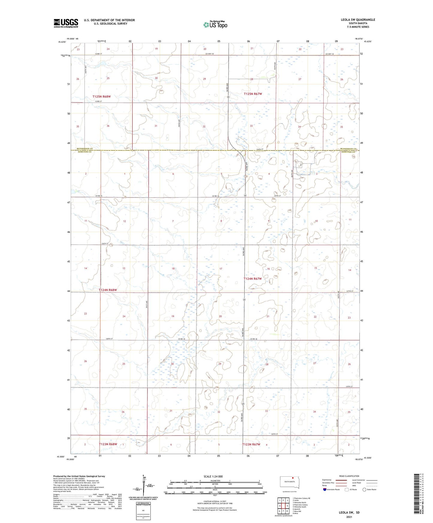 Leola SW South Dakota US Topo Map Image