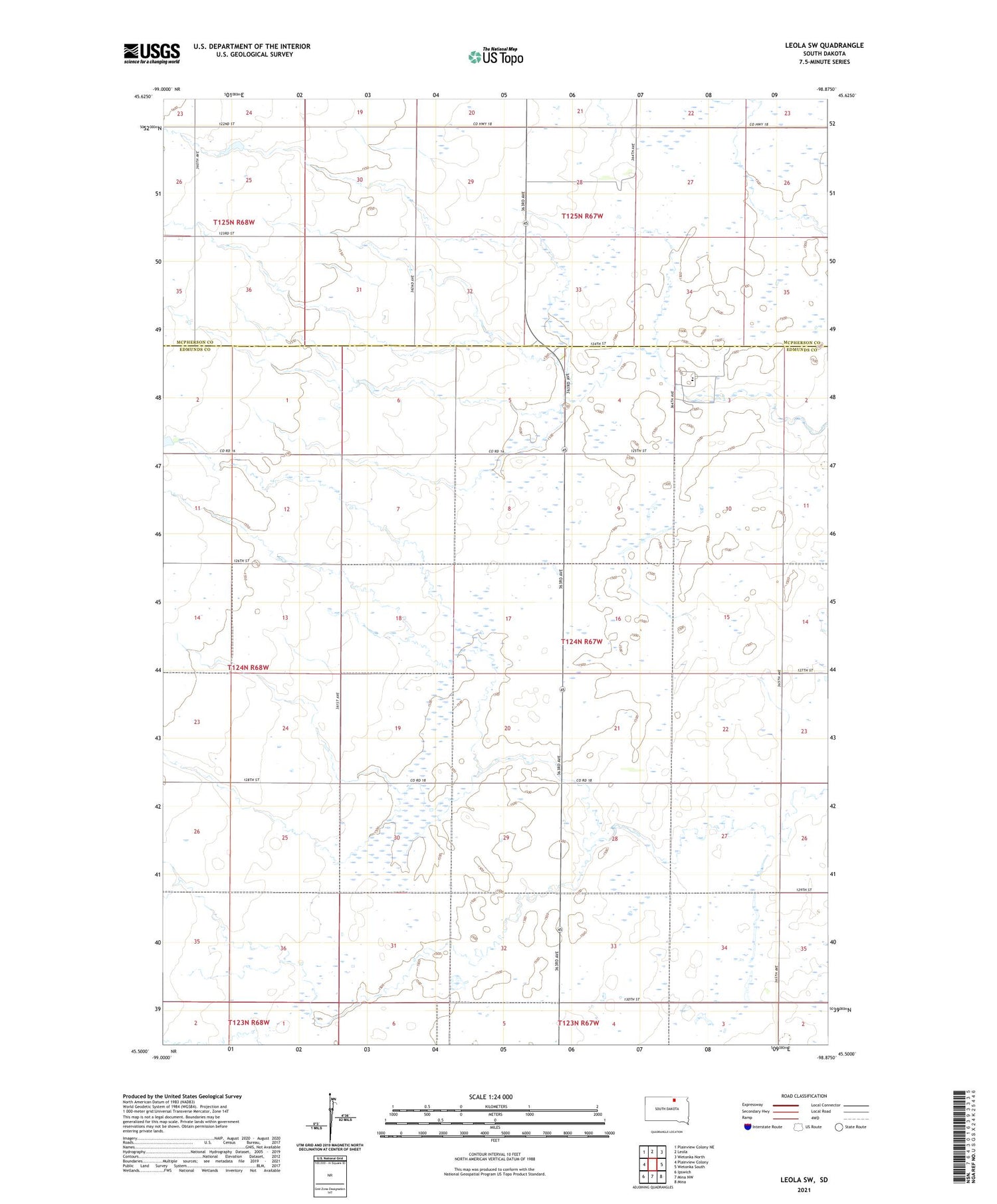 Leola SW South Dakota US Topo Map Image