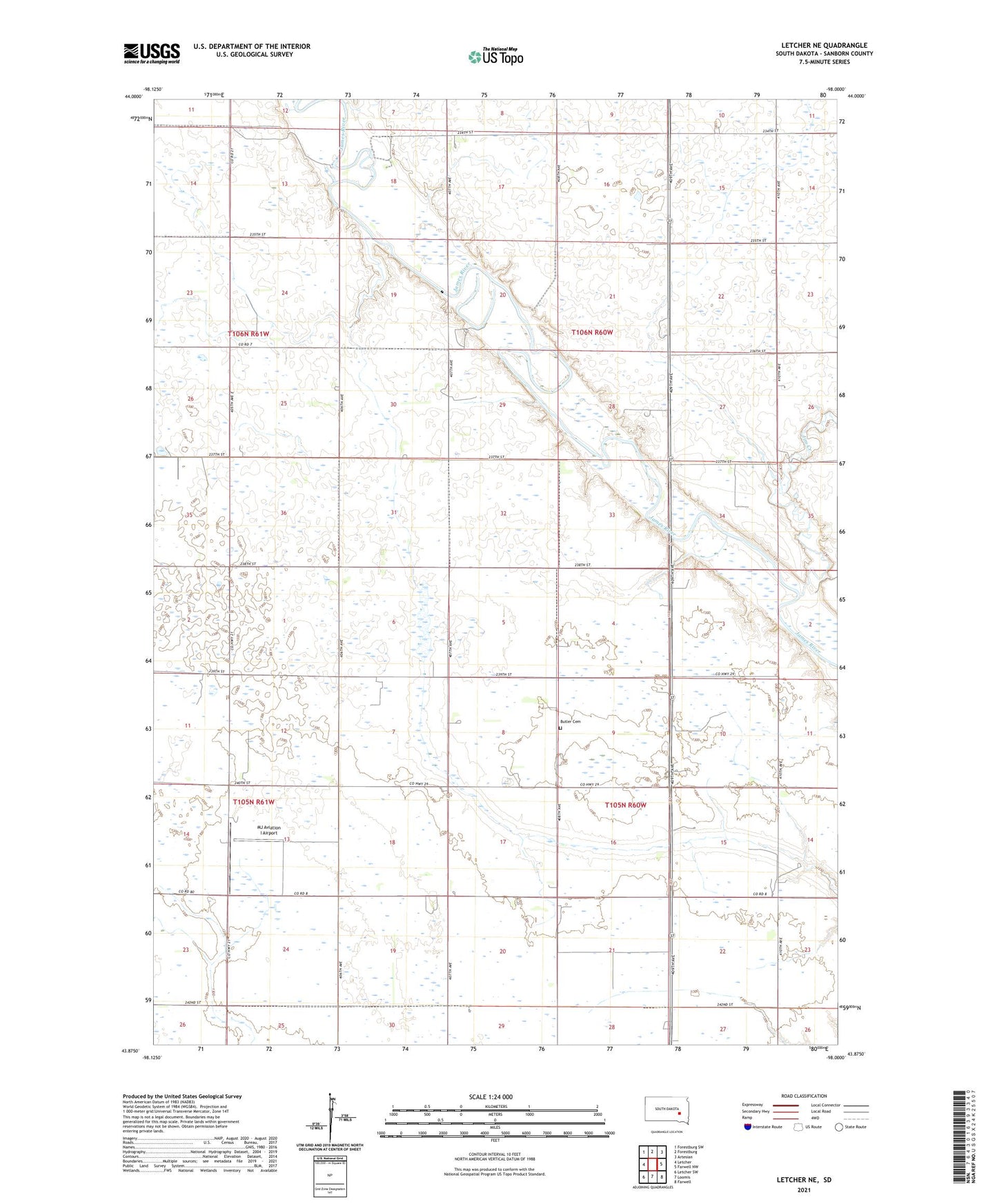 Letcher NE South Dakota US Topo Map Image