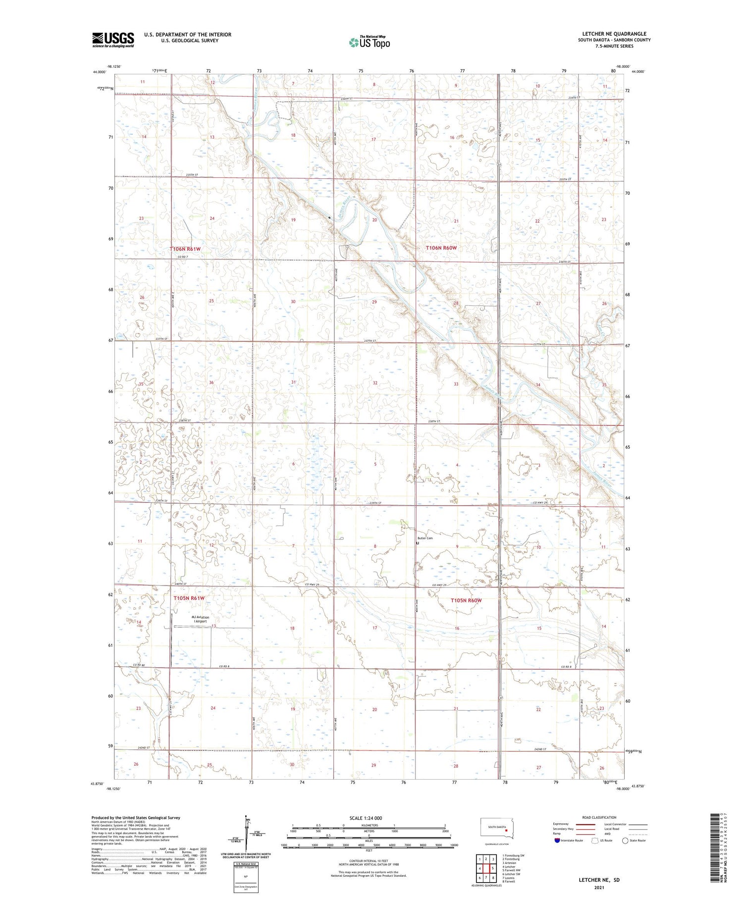 Letcher NE South Dakota US Topo Map Image