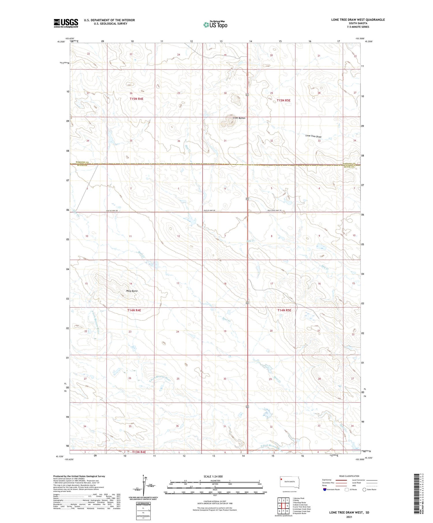 Lone Tree Draw West South Dakota US Topo Map Image
