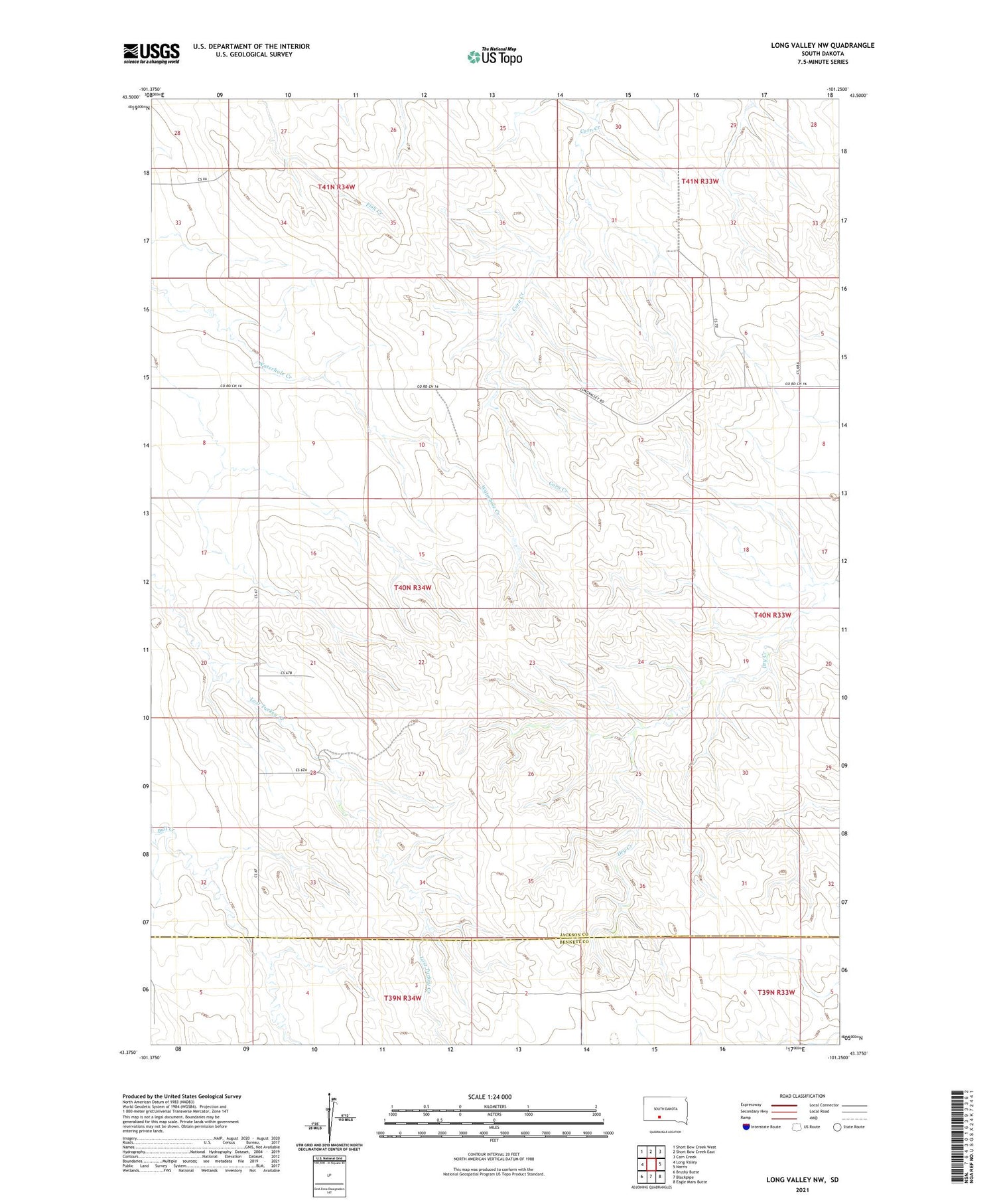 Long Valley NW South Dakota US Topo Map Image