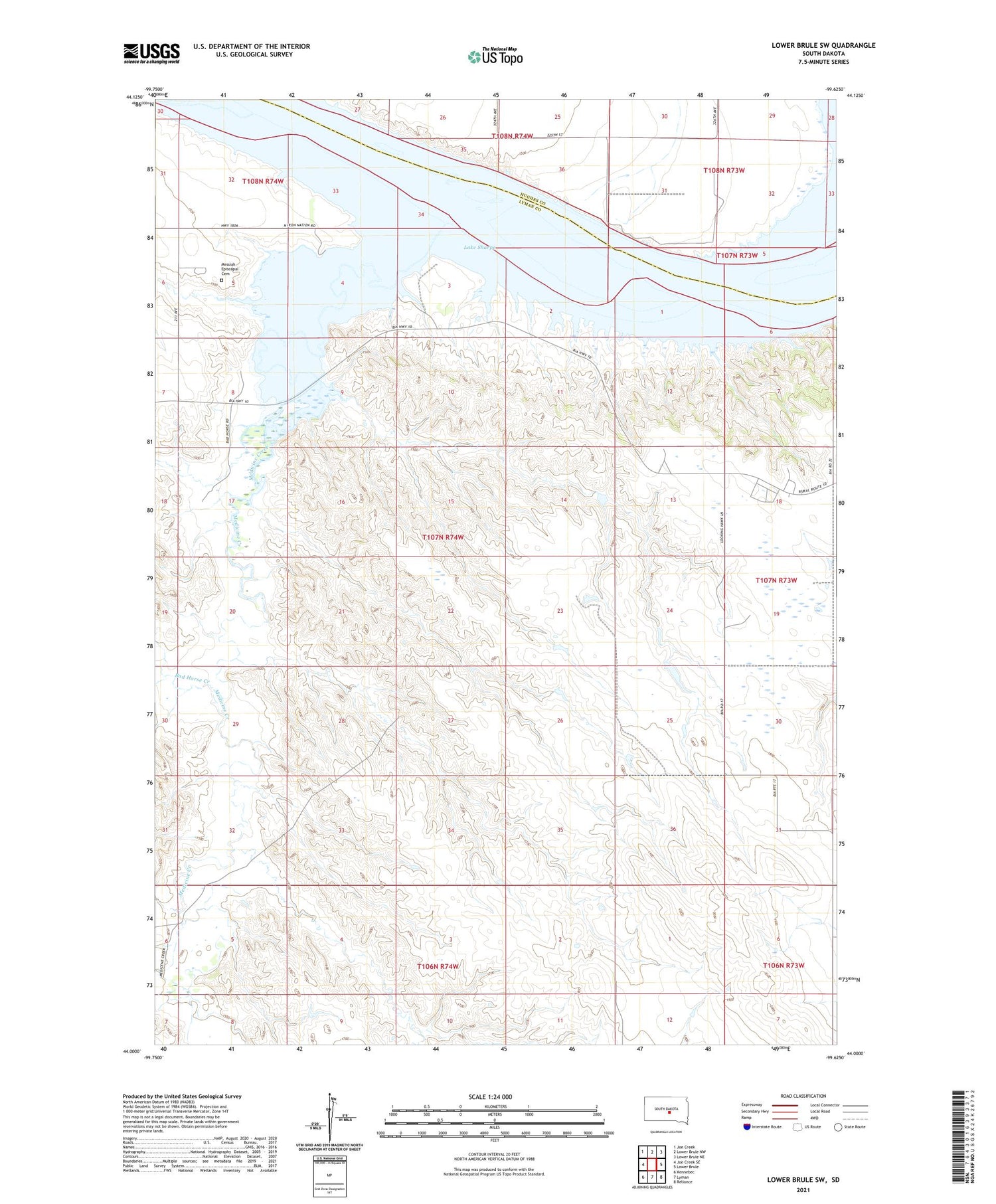 Lower Brule SW South Dakota US Topo Map Image