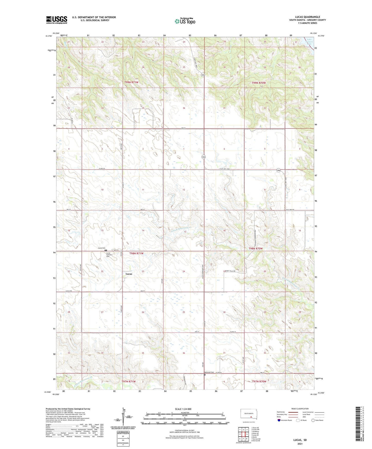 Lucas South Dakota US Topo Map Image