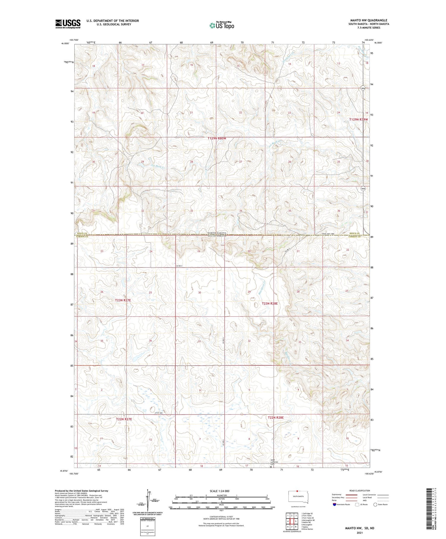 Mahto NW South Dakota US Topo Map Image