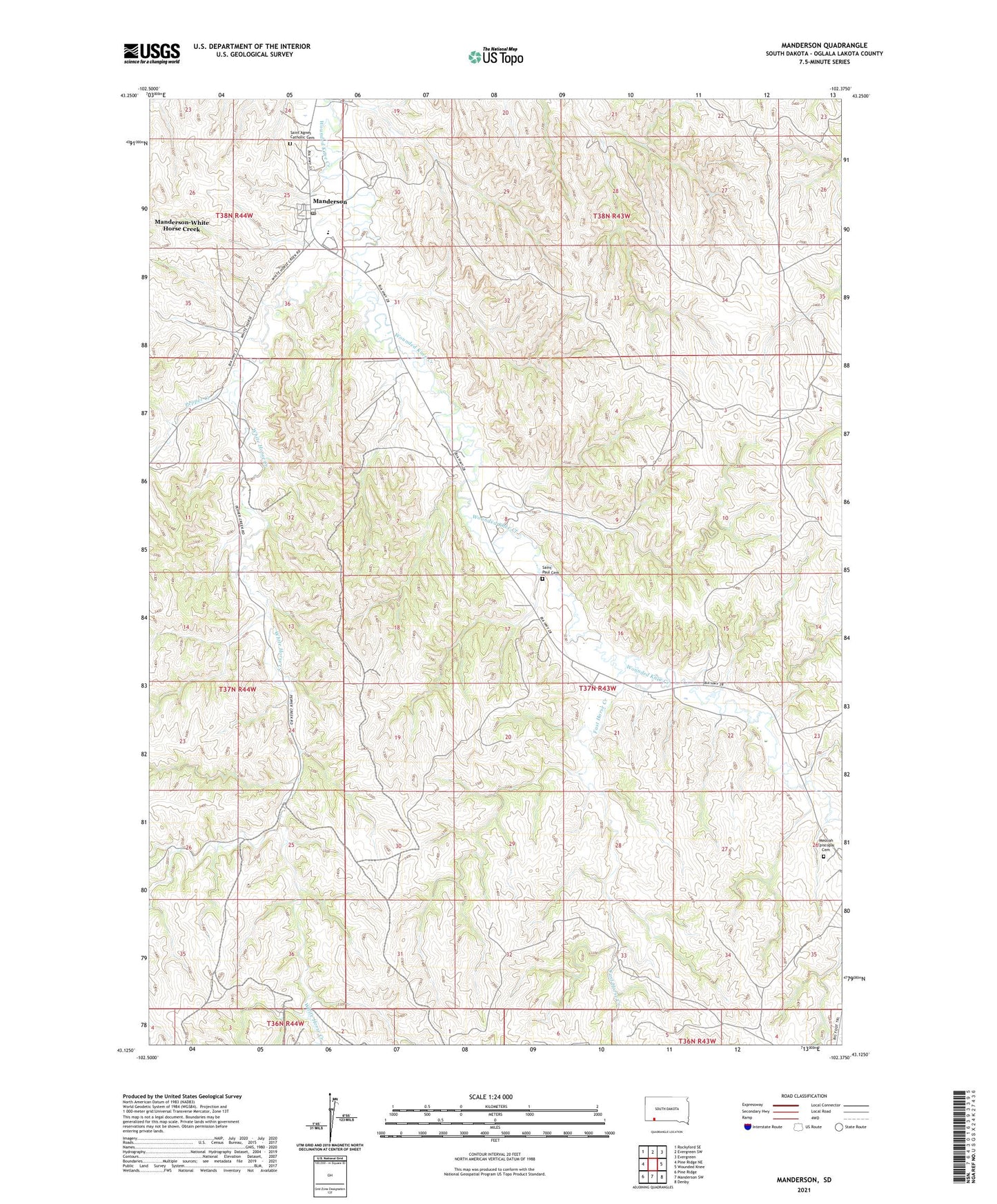 Manderson South Dakota US Topo Map Image