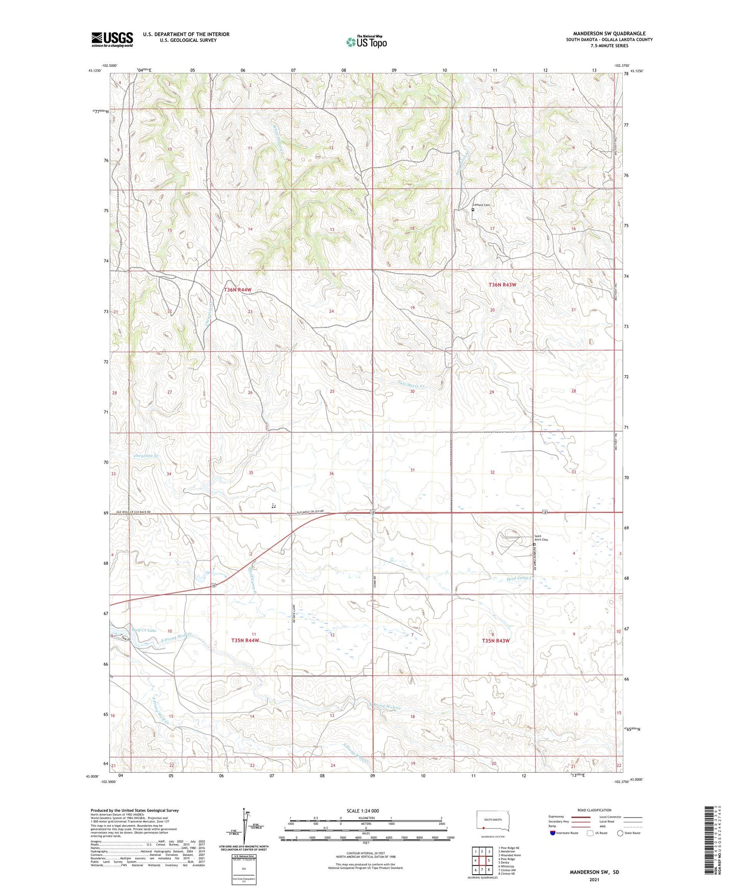 Manderson SW South Dakota US Topo Map Image