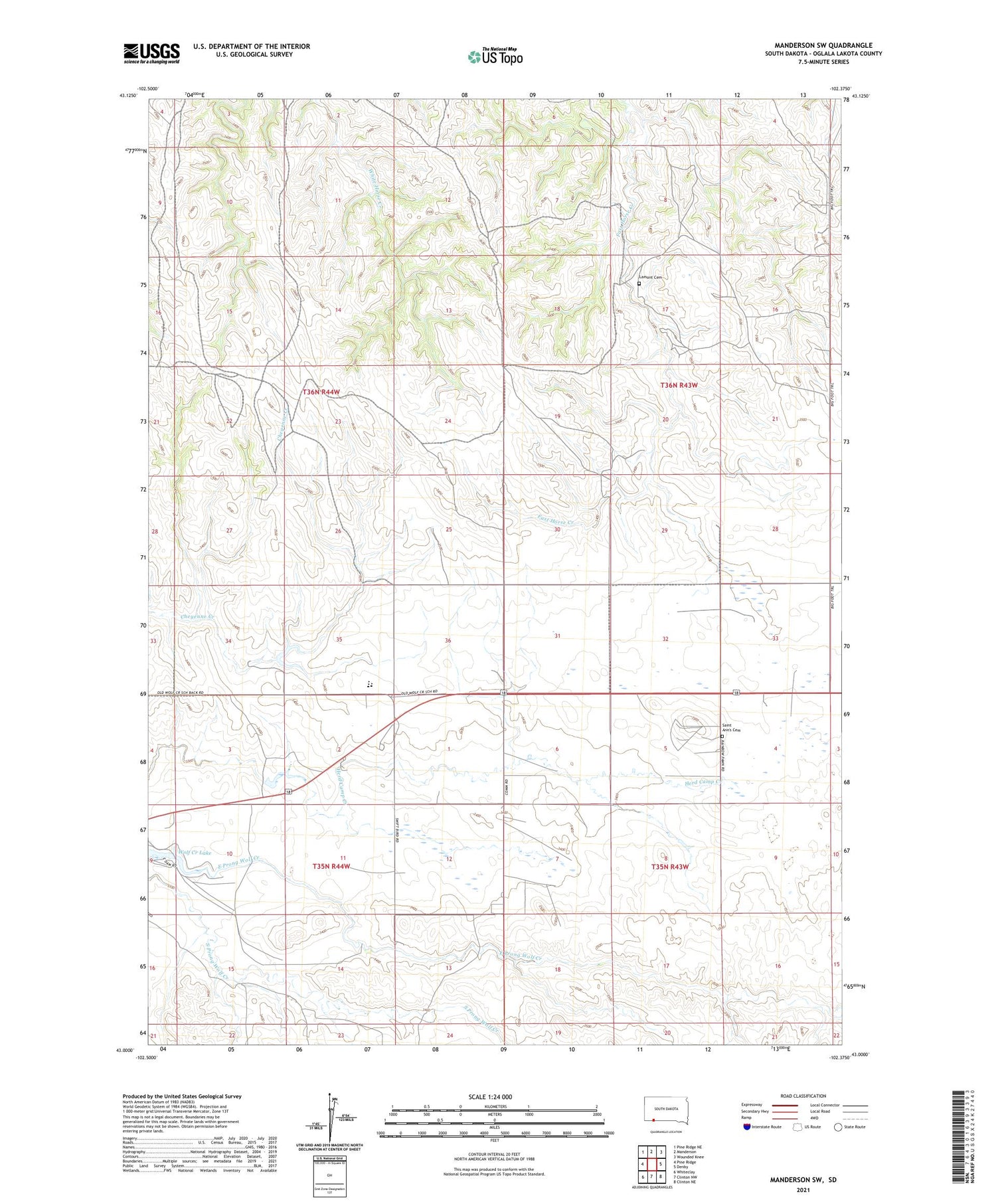 Manderson SW South Dakota US Topo Map Image