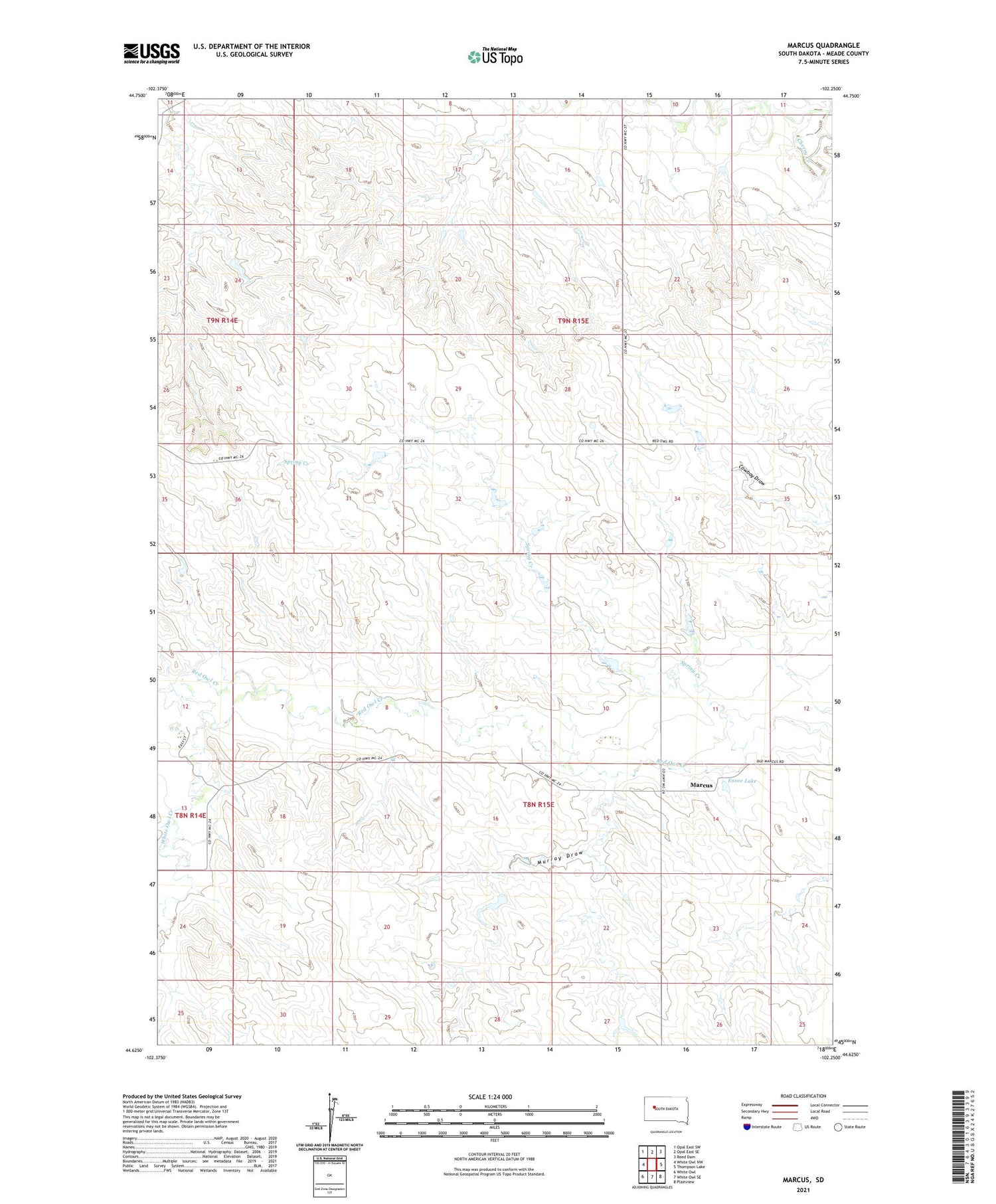 Marcus South Dakota US Topo Map Image