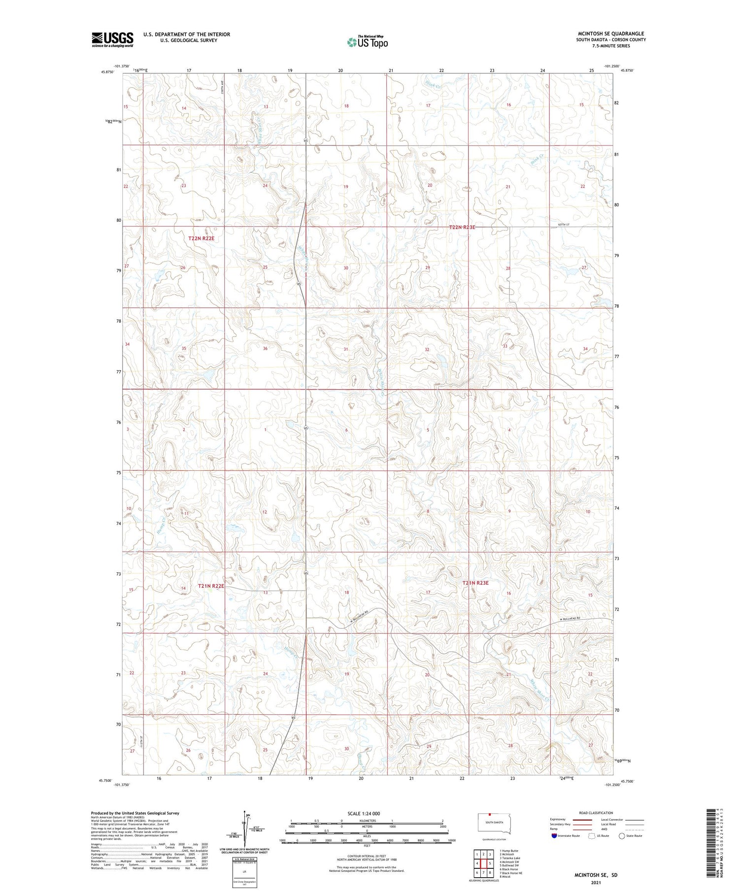 McIntosh SE South Dakota US Topo Map Image