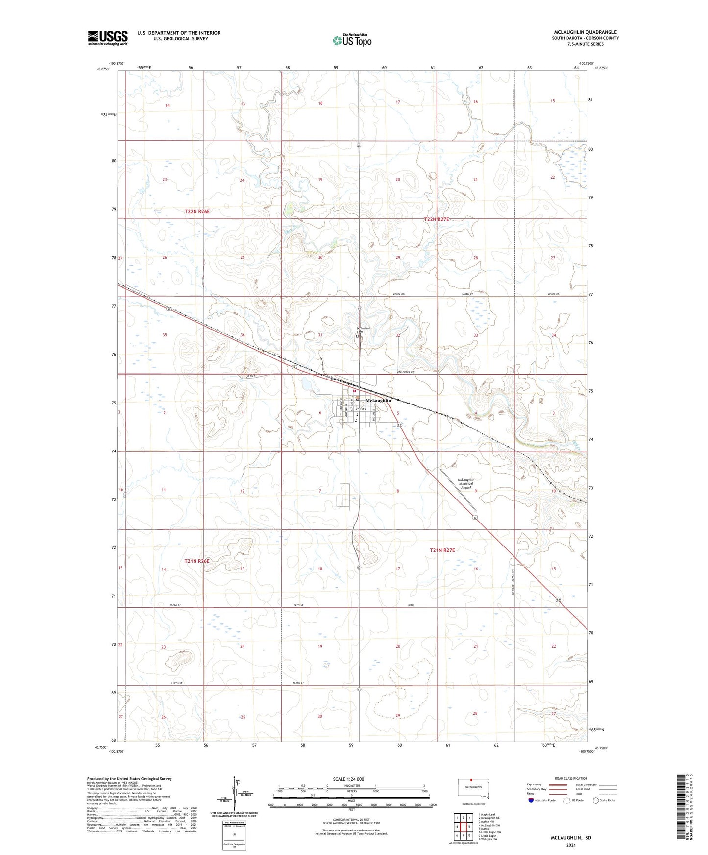 McLaughlin South Dakota US Topo Map Image