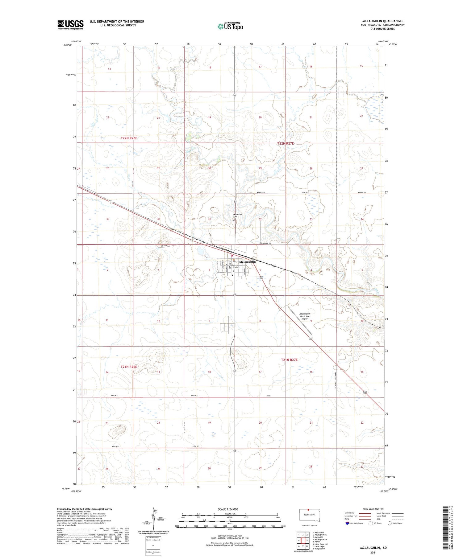 McLaughlin South Dakota US Topo Map Image
