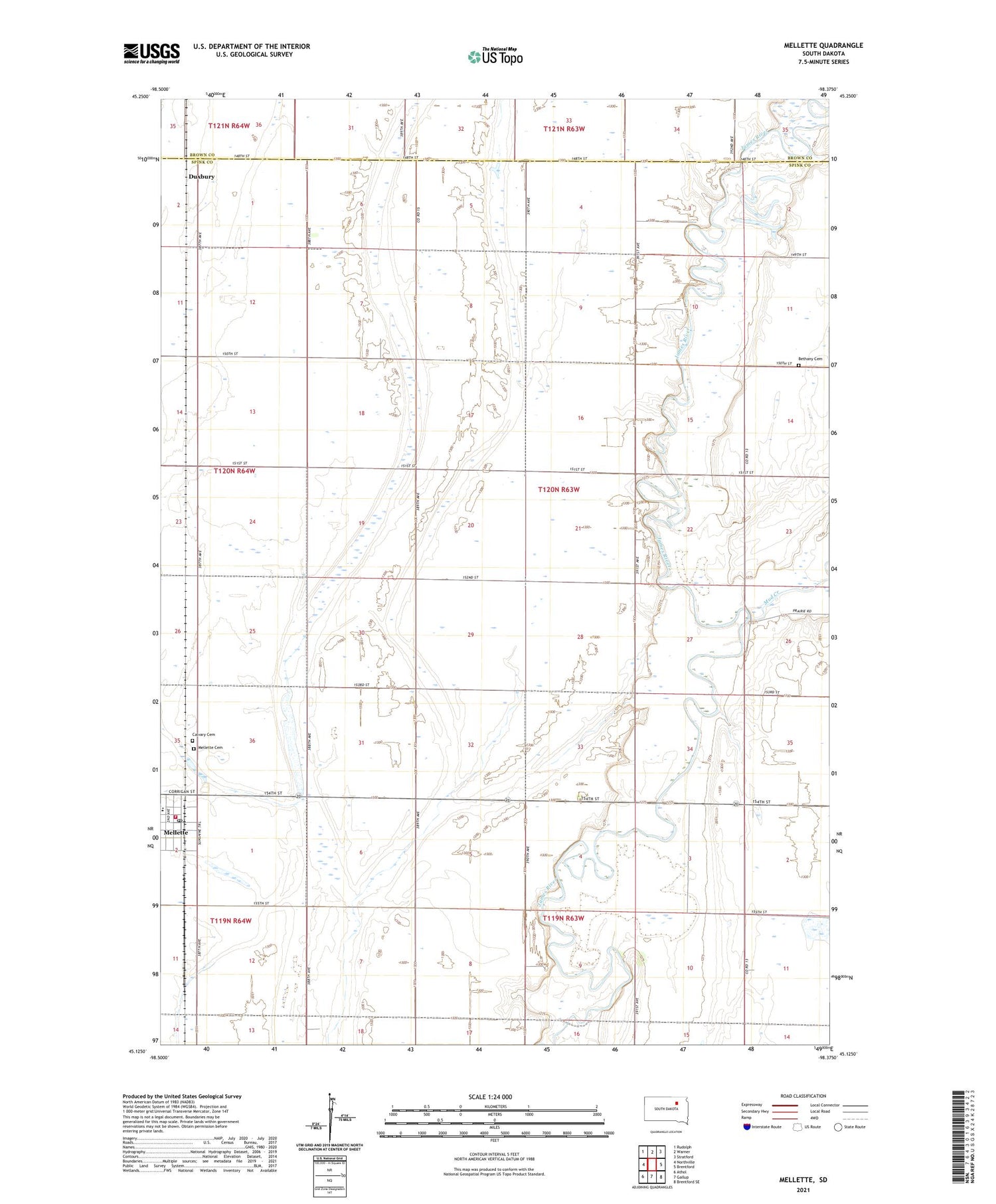 Mellette South Dakota US Topo Map Image