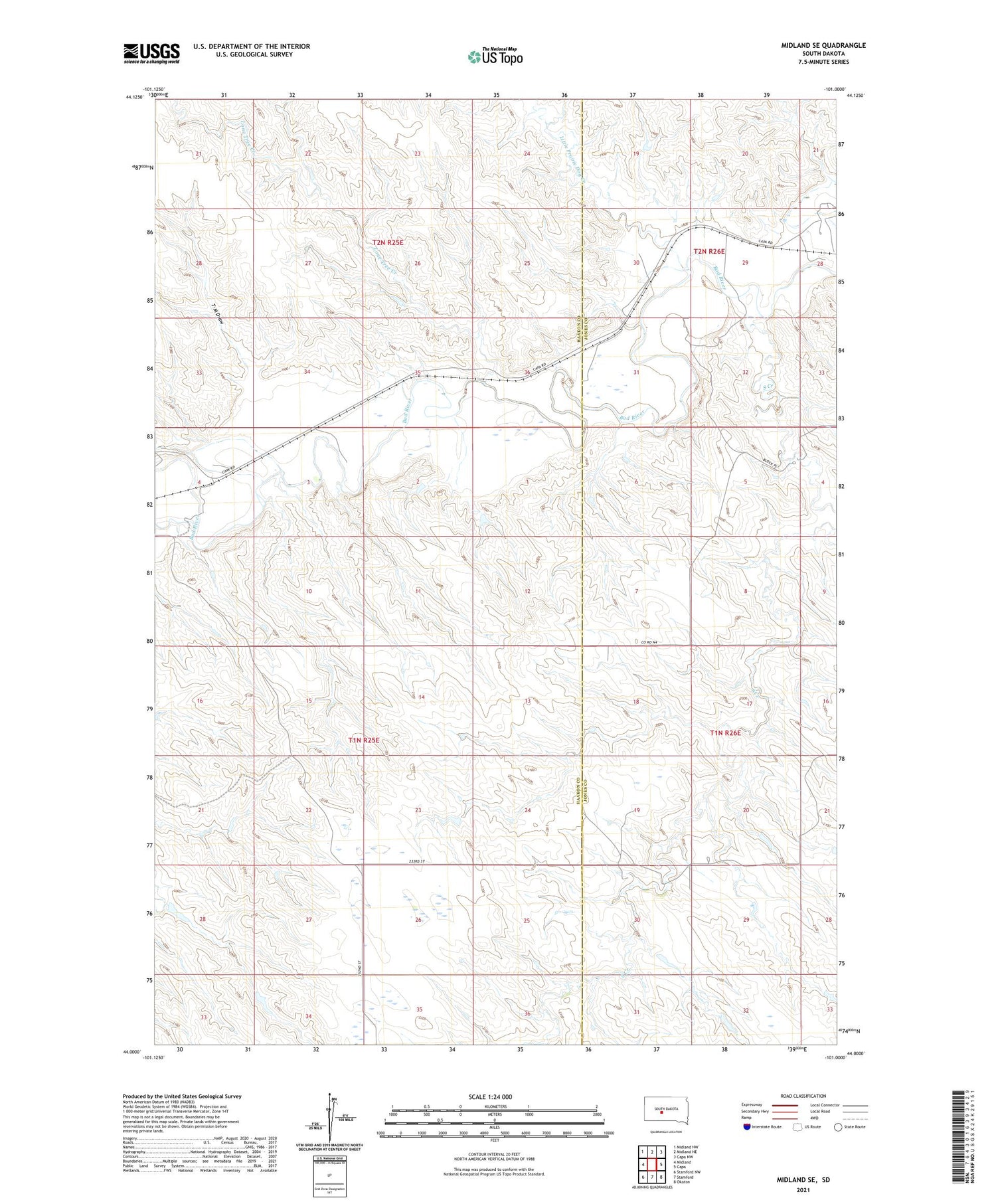 Midland SE South Dakota US Topo Map Image