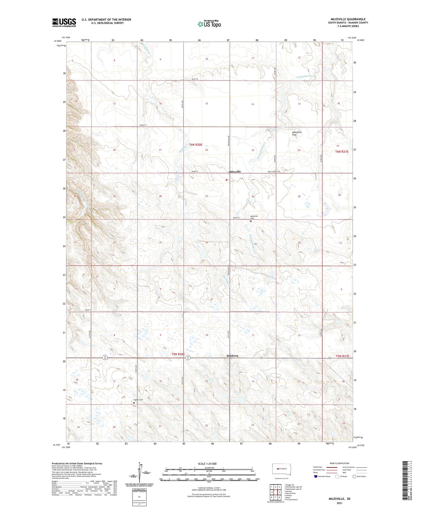 Milesville South Dakota US Topo Map Image