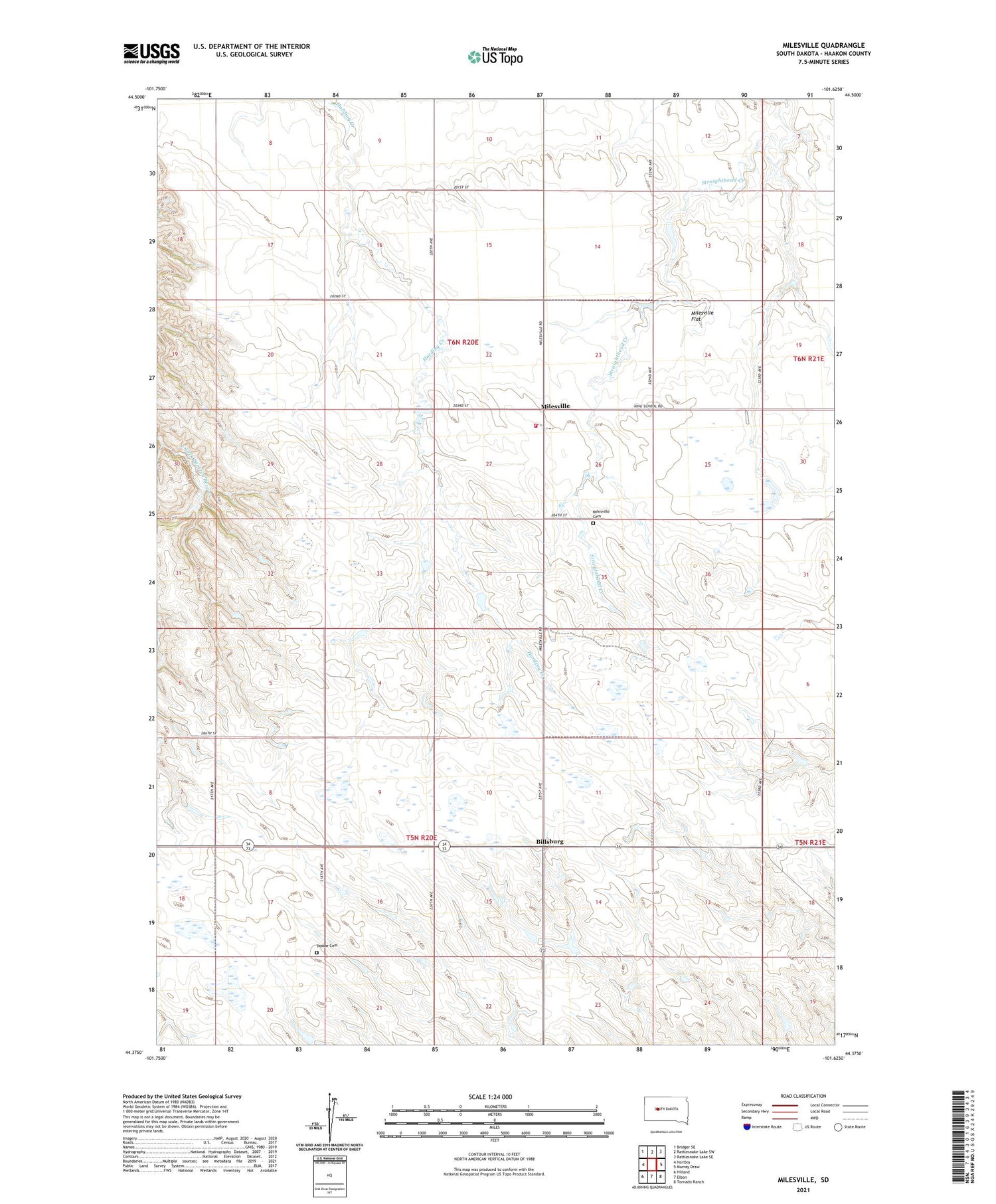 Milesville South Dakota US Topo Map Image
