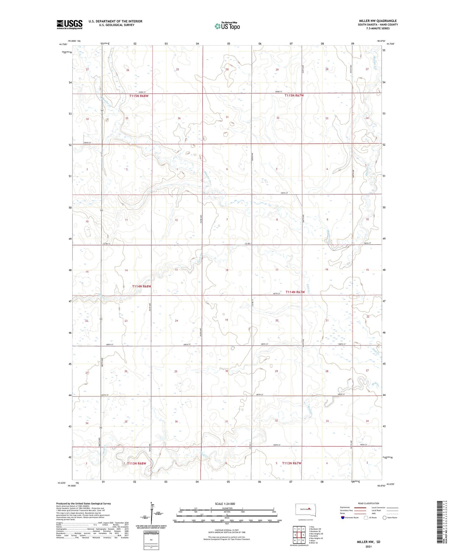 Miller NW South Dakota US Topo Map Image