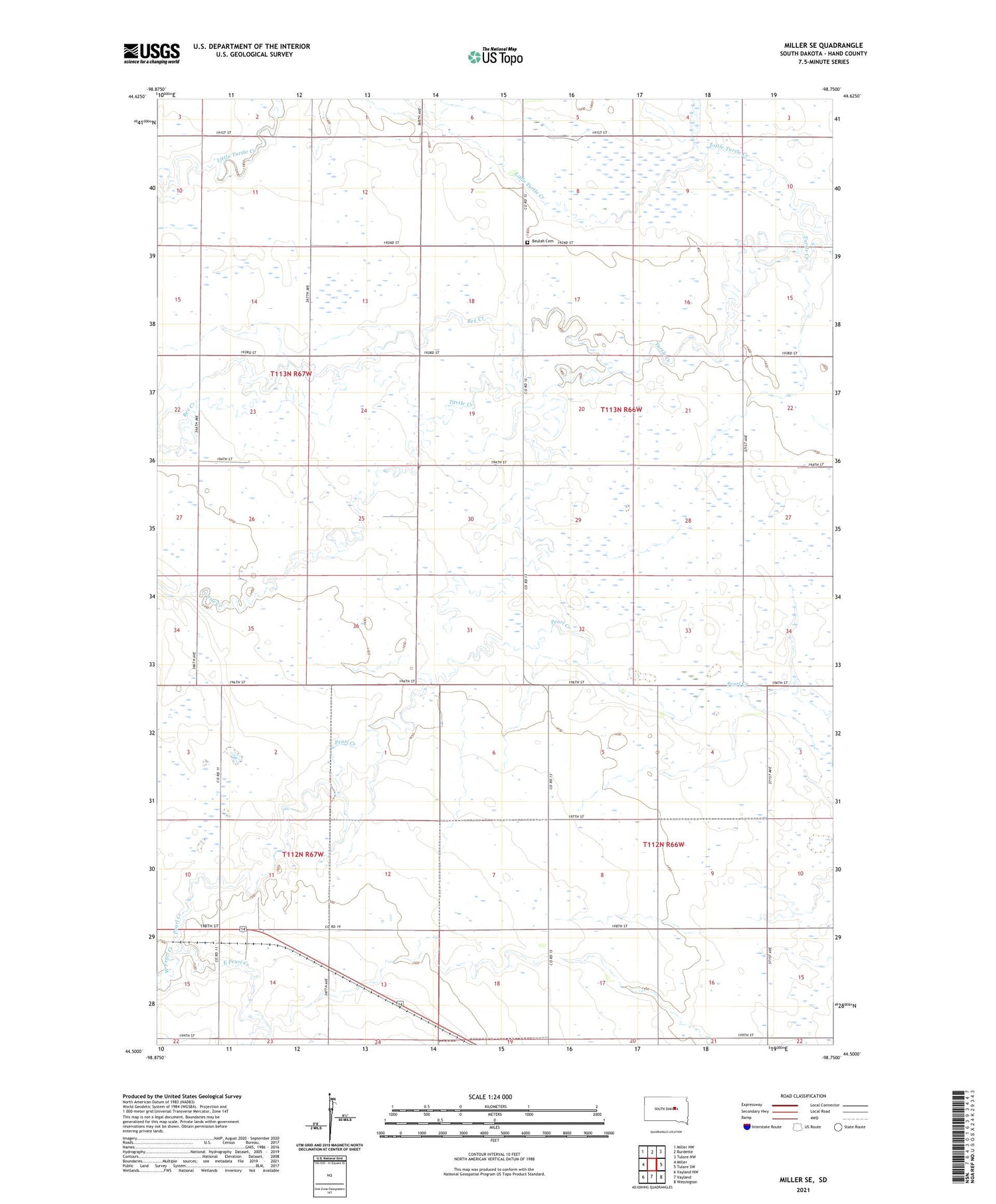 Miller SE South Dakota US Topo Map Image