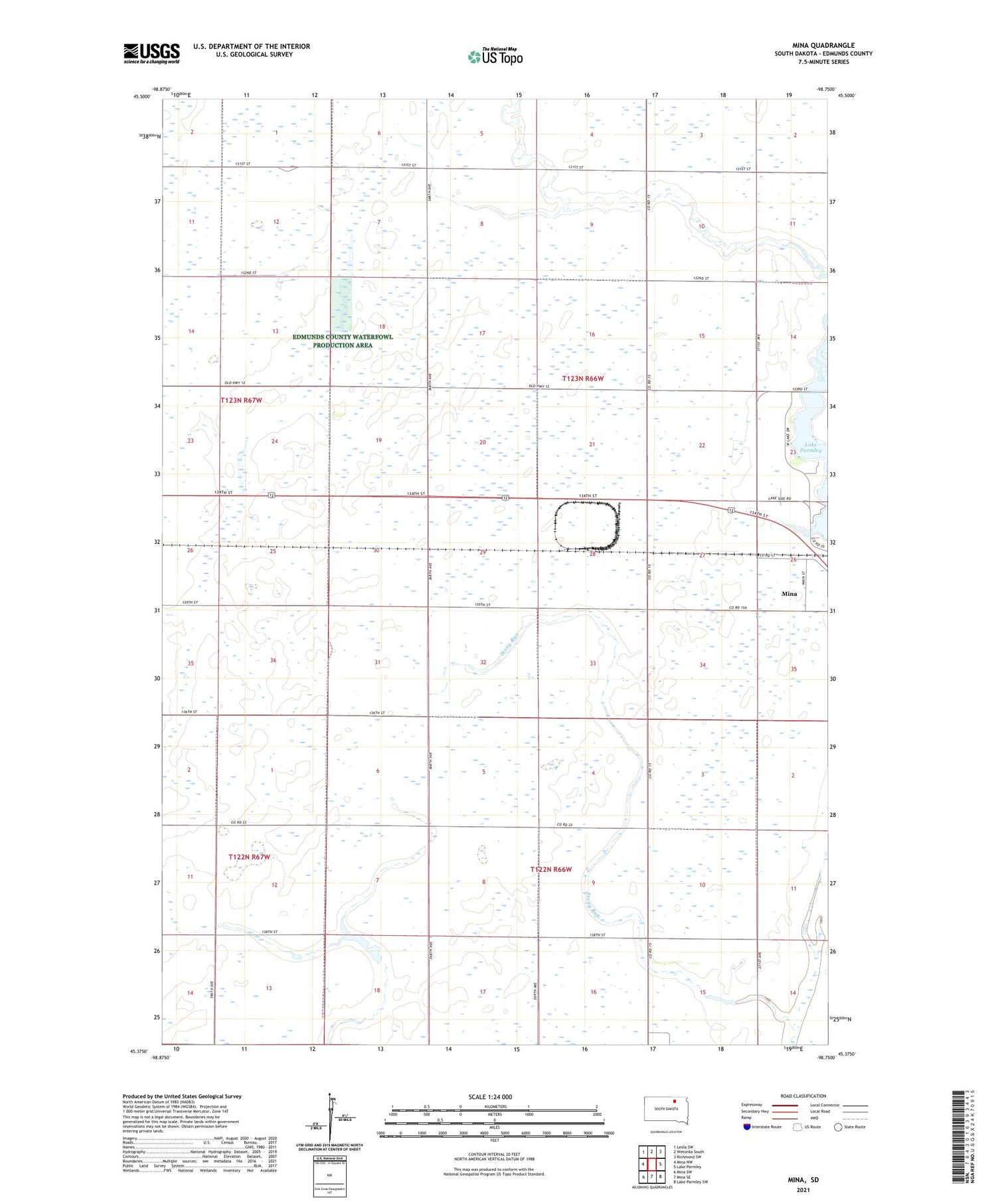 Mina South Dakota US Topo Map Image