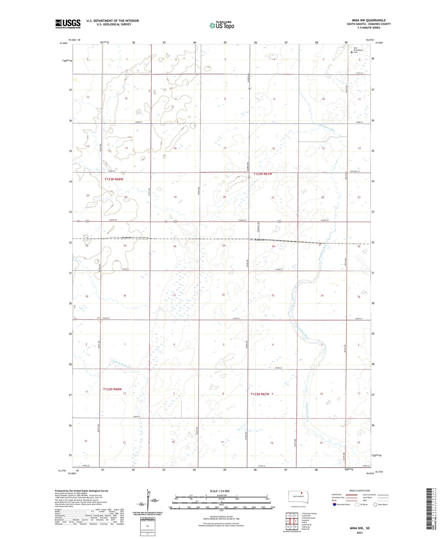 Mina NW South Dakota US Topo Map Image