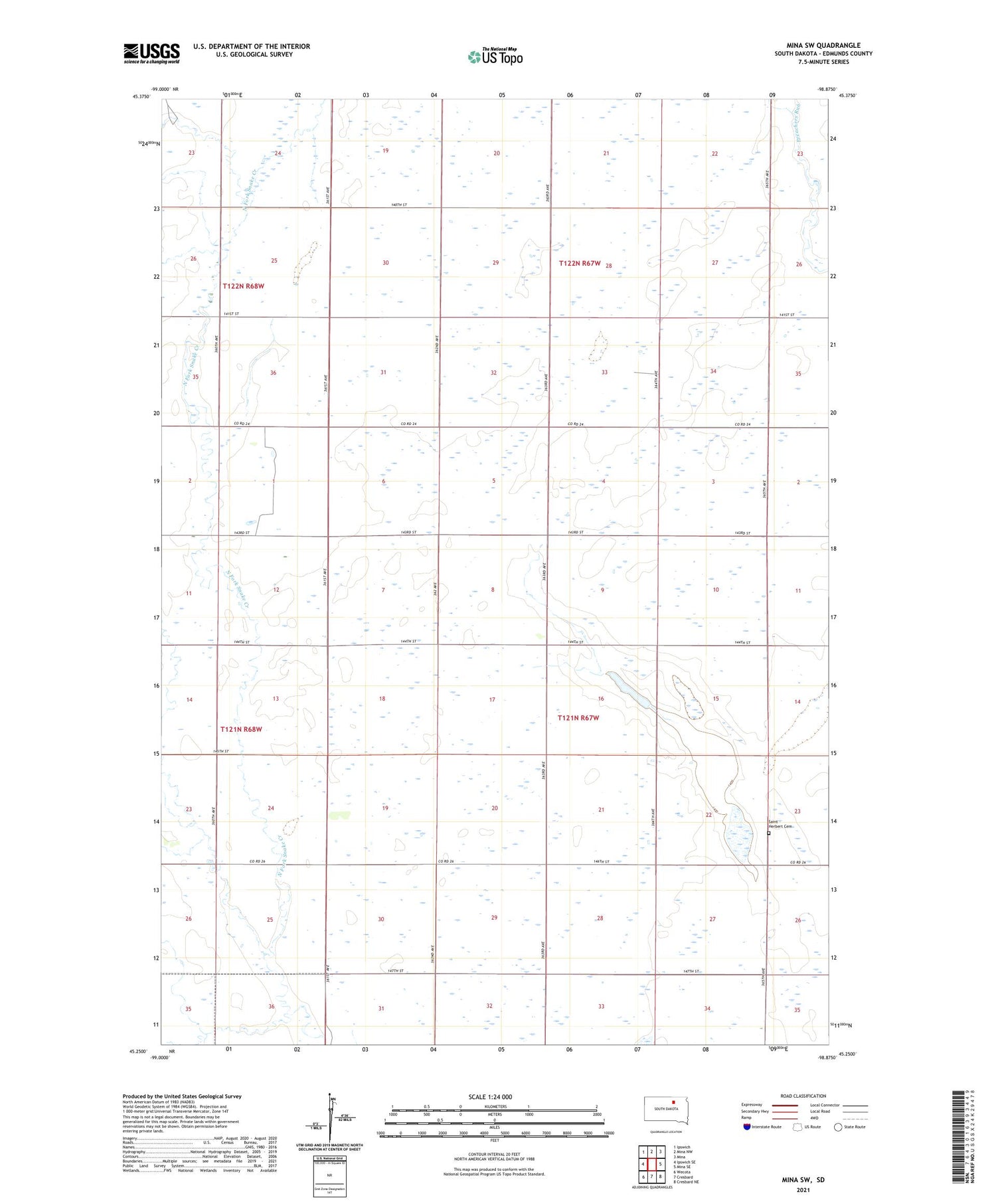 Mina SW South Dakota US Topo Map Image