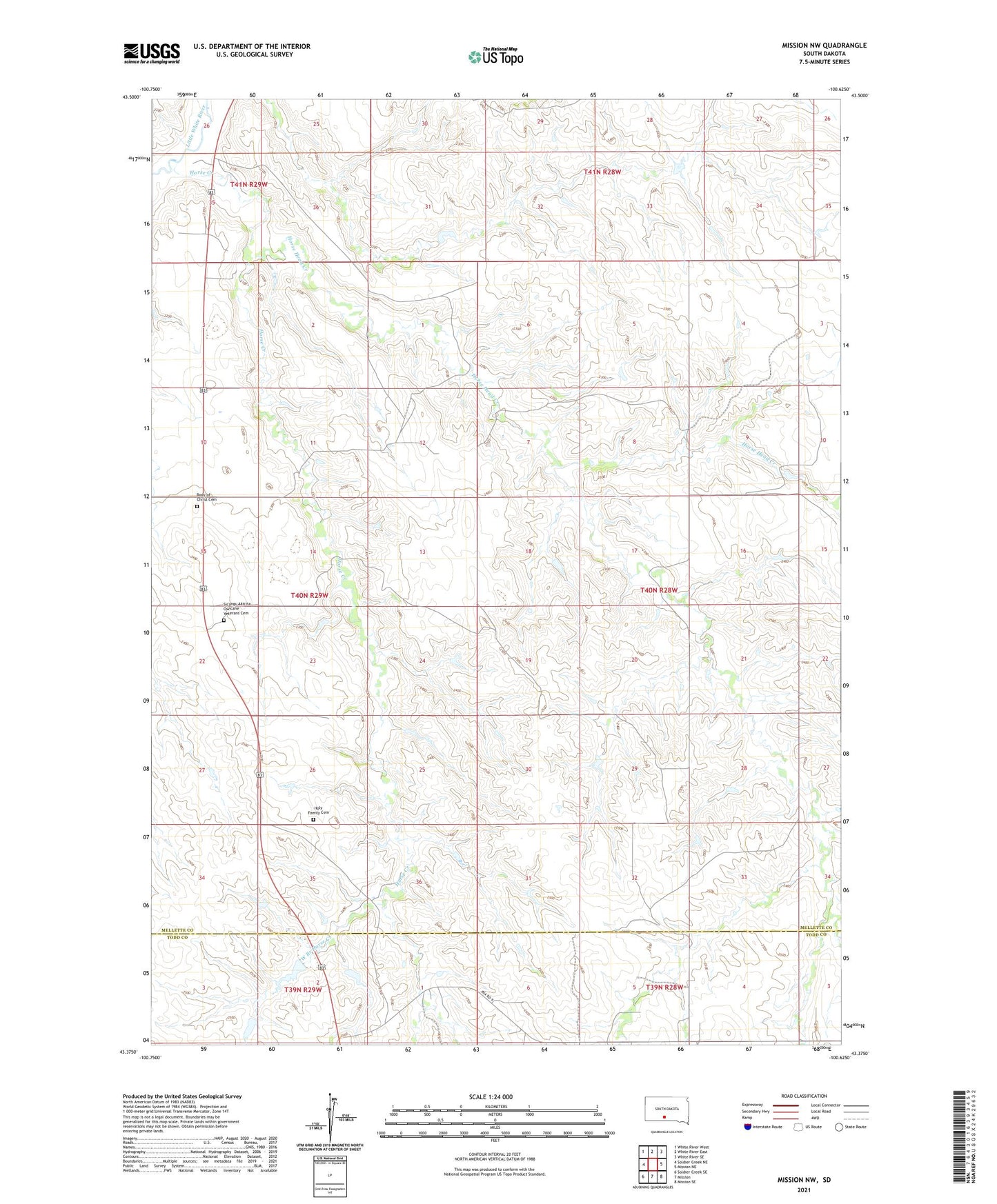 Mission NW South Dakota US Topo Map Image