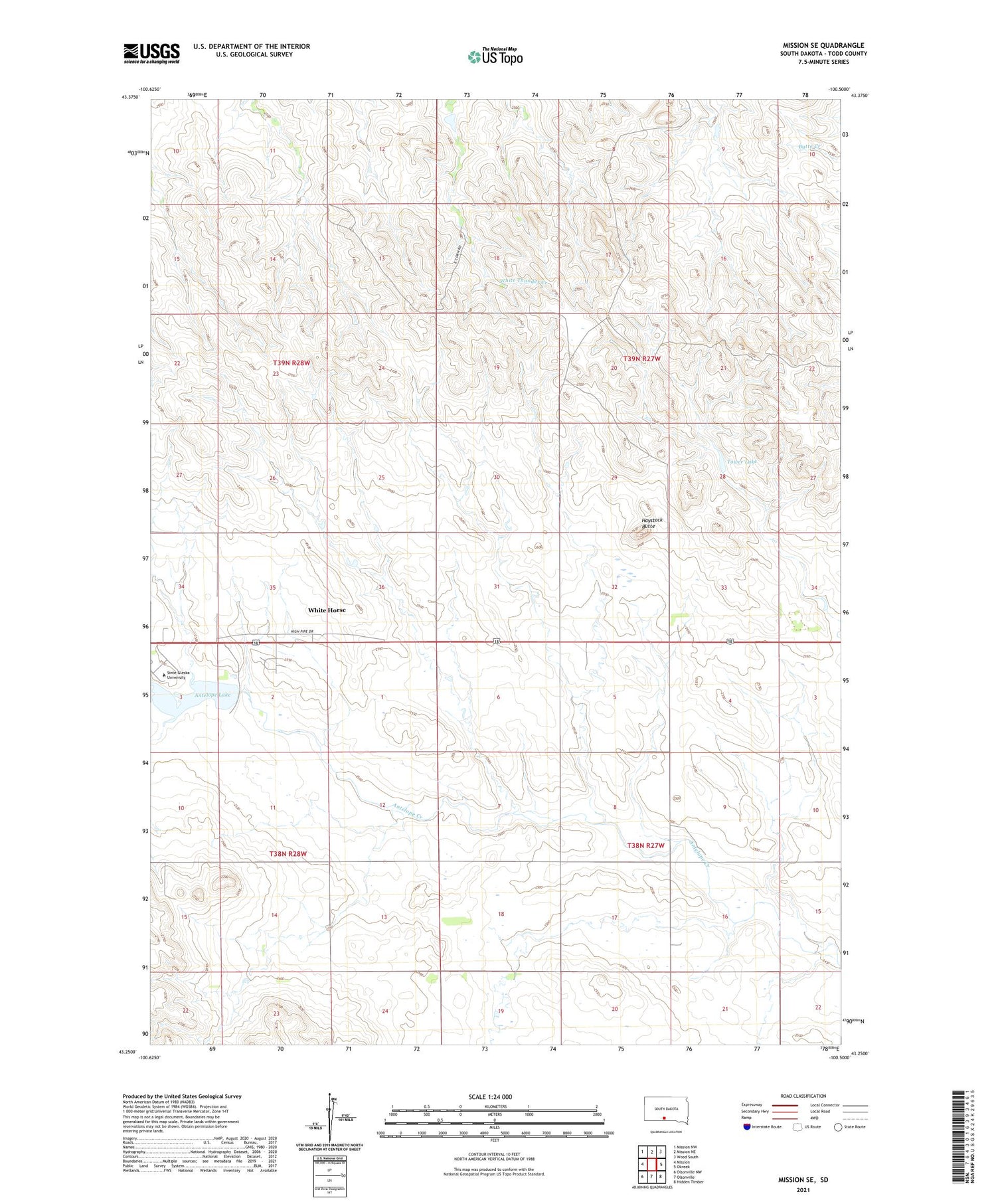 Mission SE South Dakota US Topo Map Image