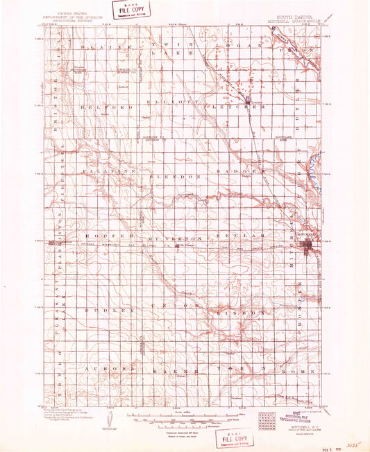 Historic 1899 Mitchell South Dakota 30'x30' Topo Map Image