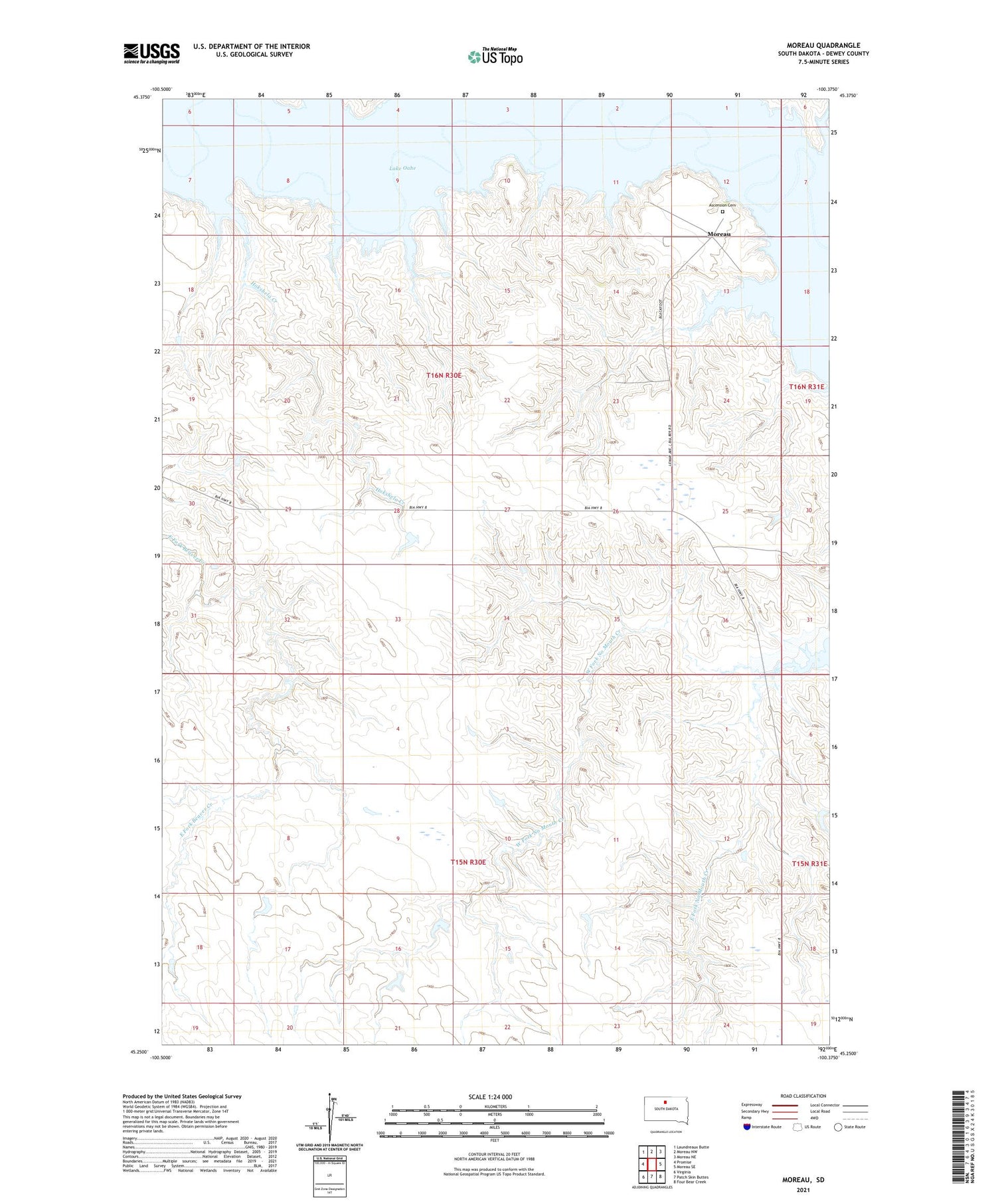 Moreau South Dakota US Topo Map Image