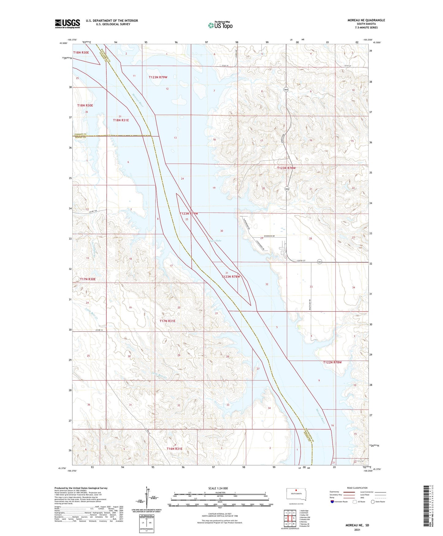 Moreau NE South Dakota US Topo Map Image