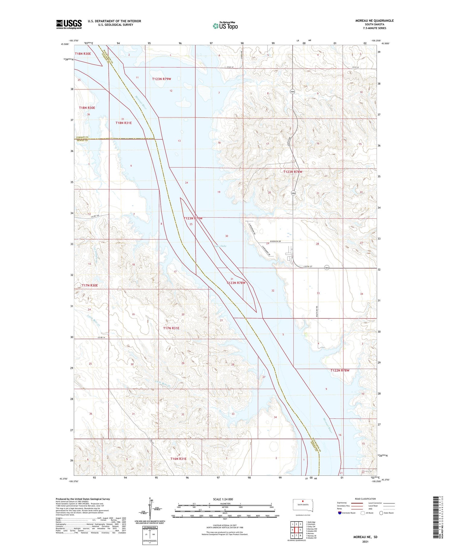Moreau NE South Dakota US Topo Map Image