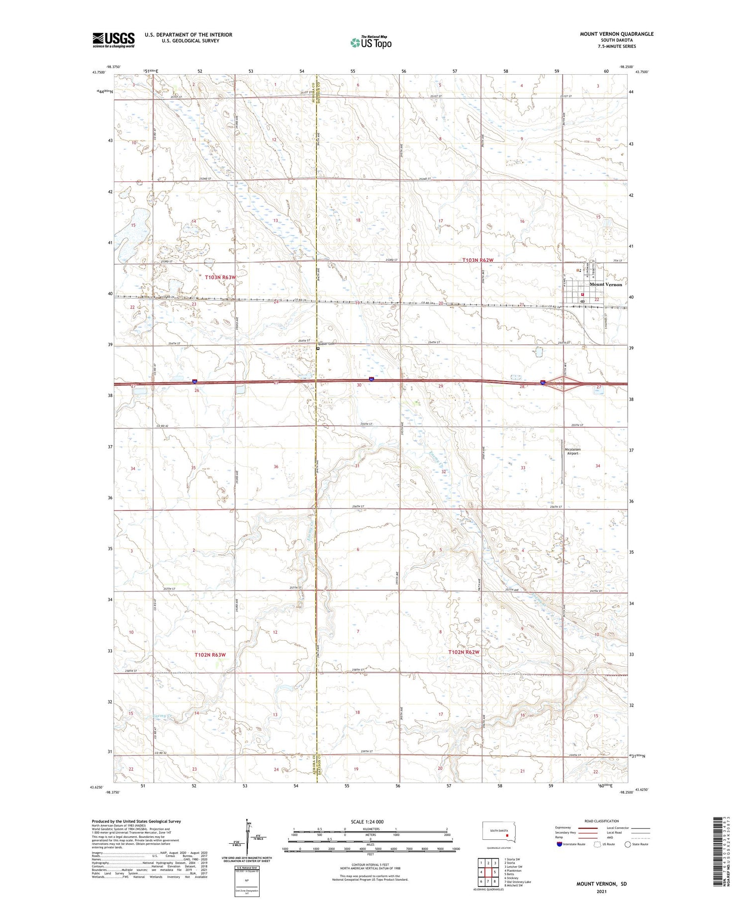 Mount Vernon South Dakota US Topo Map Image