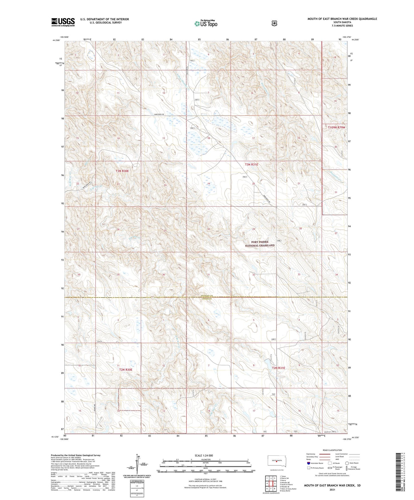 Mouth of East Branch War Creek South Dakota US Topo Map Image