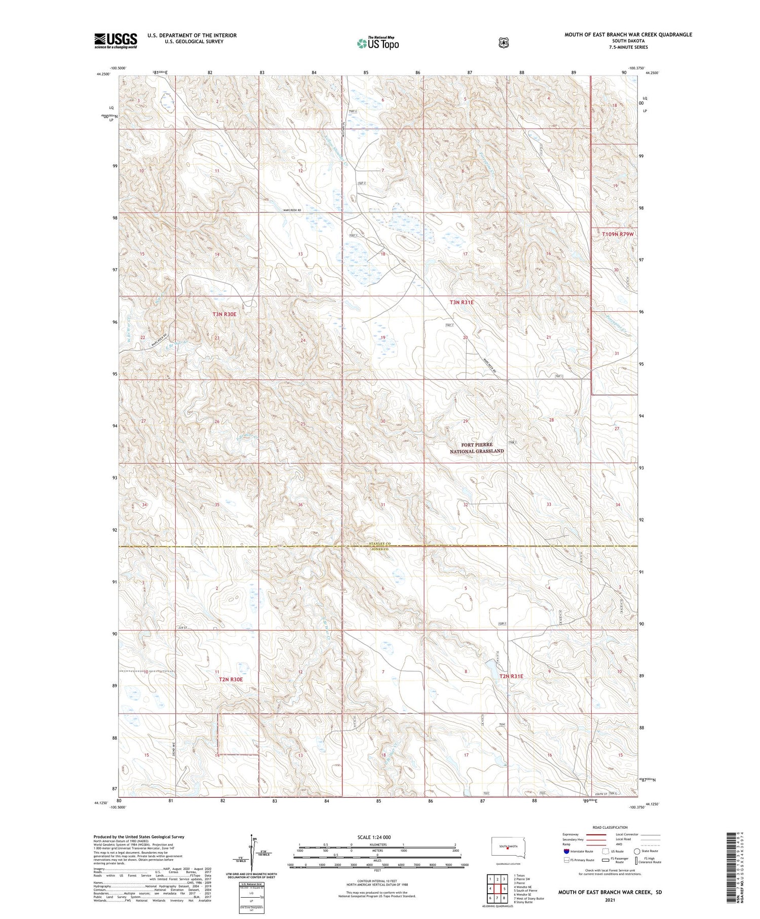 Mouth of East Branch War Creek South Dakota US Topo Map Image