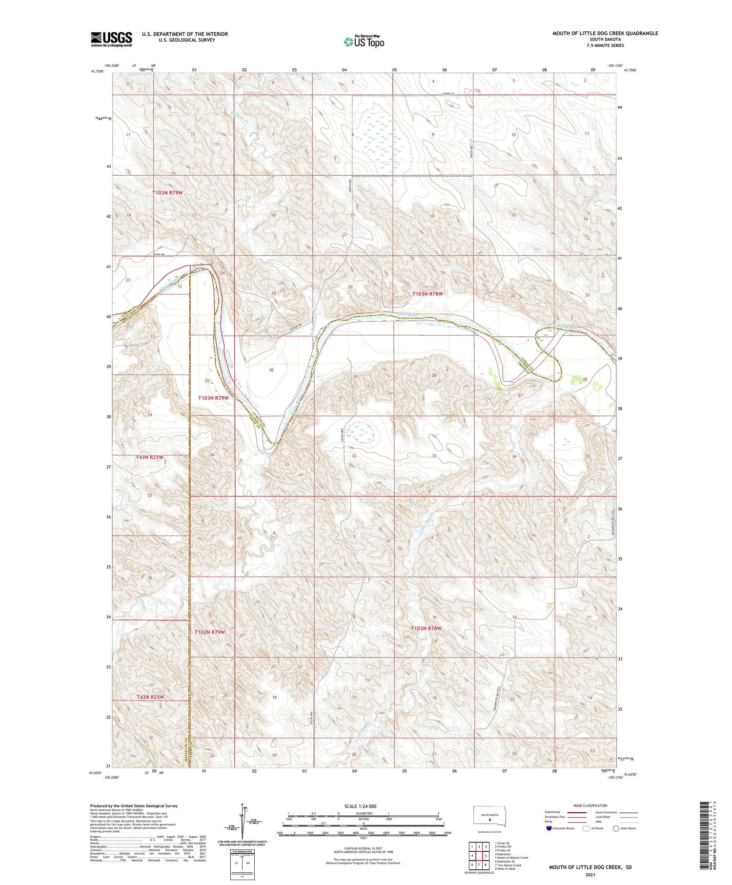 Mouth of Little Dog Creek South Dakota US Topo Map Image