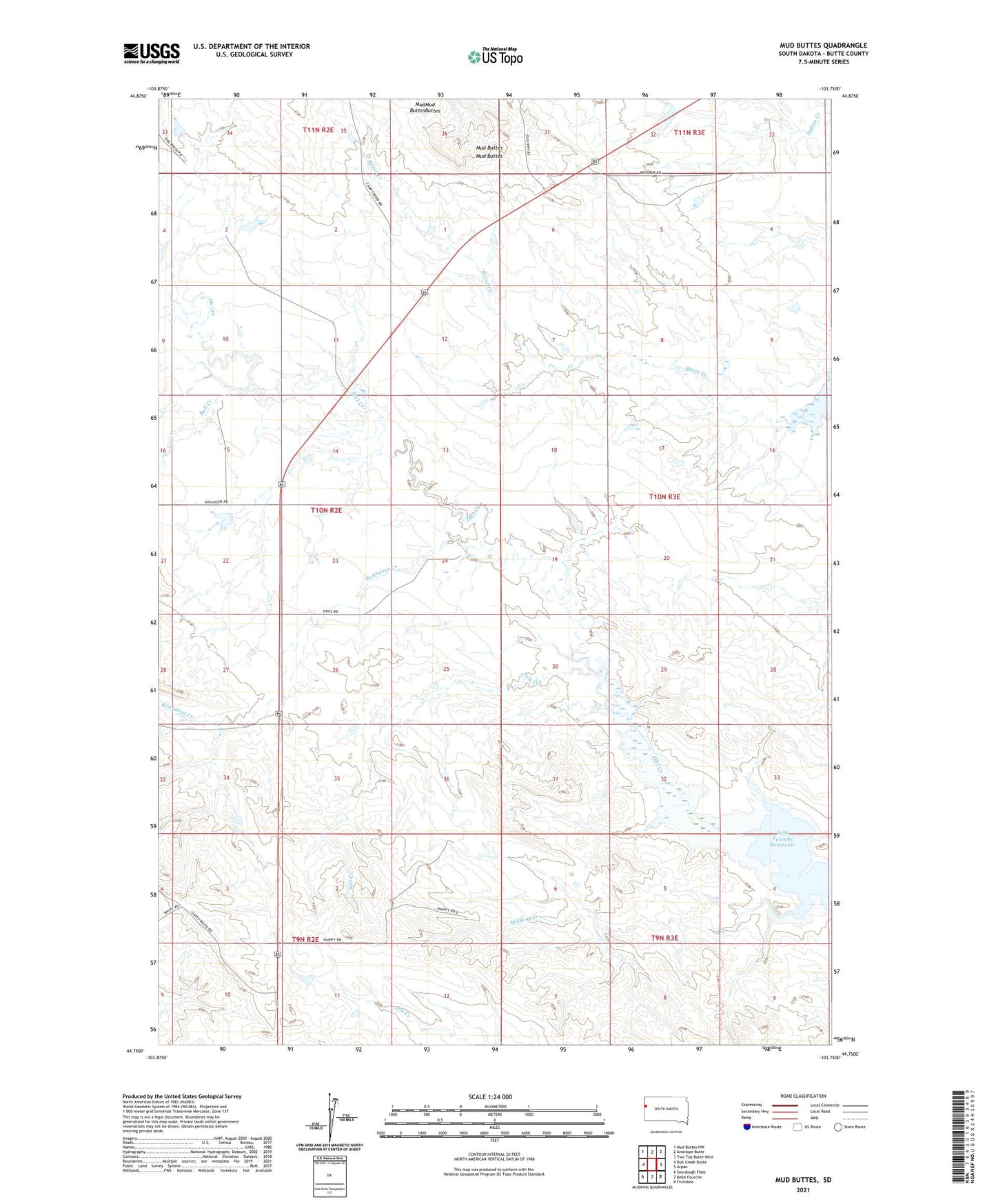 Mud Buttes South Dakota US Topo Map Image