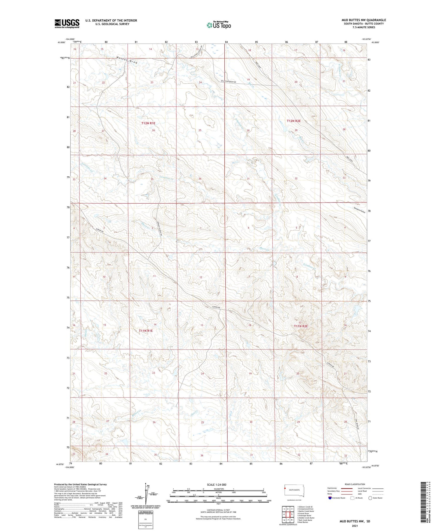 Mud Buttes NW South Dakota US Topo Map Image