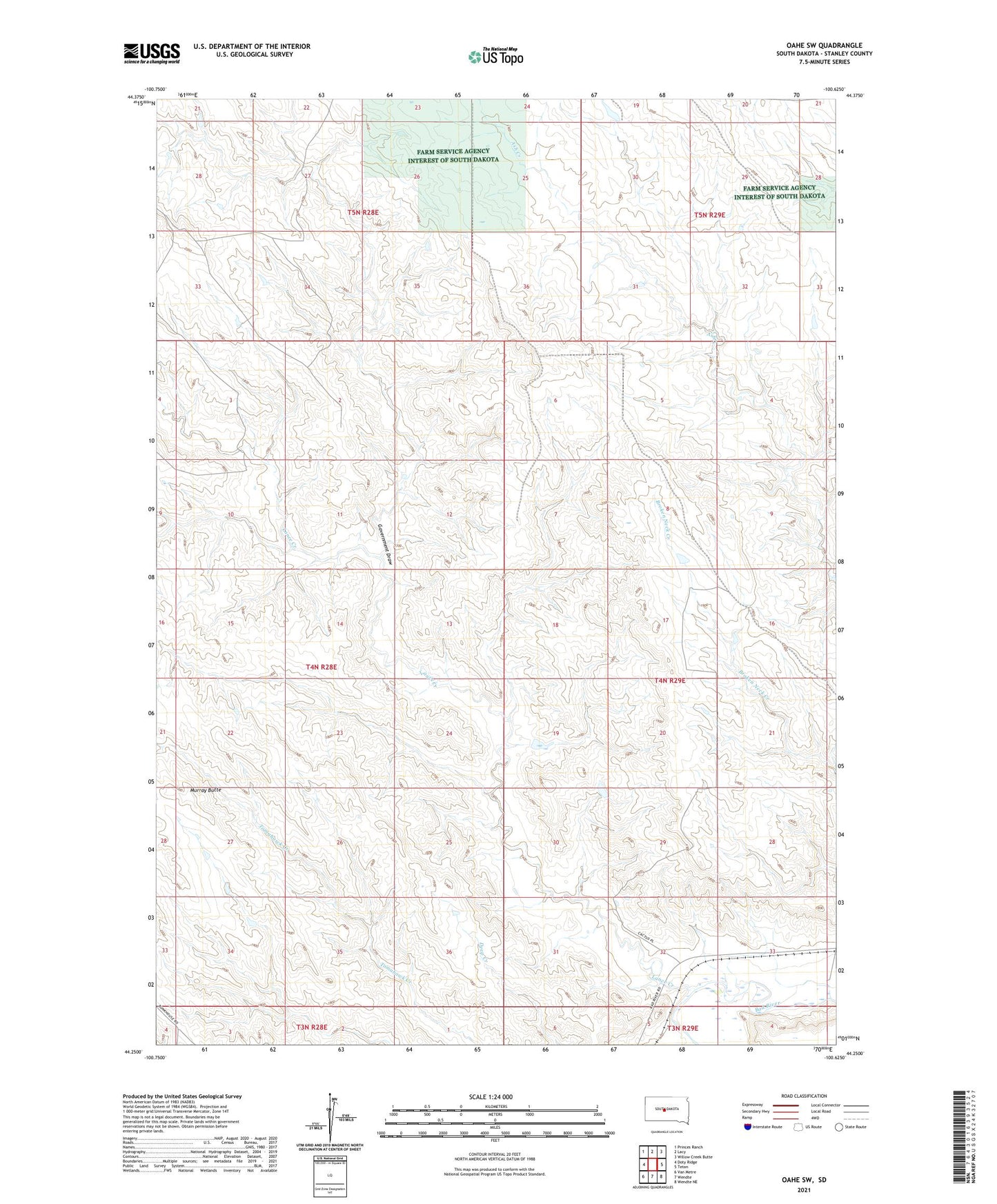 Oahe SW South Dakota US Topo Map Image