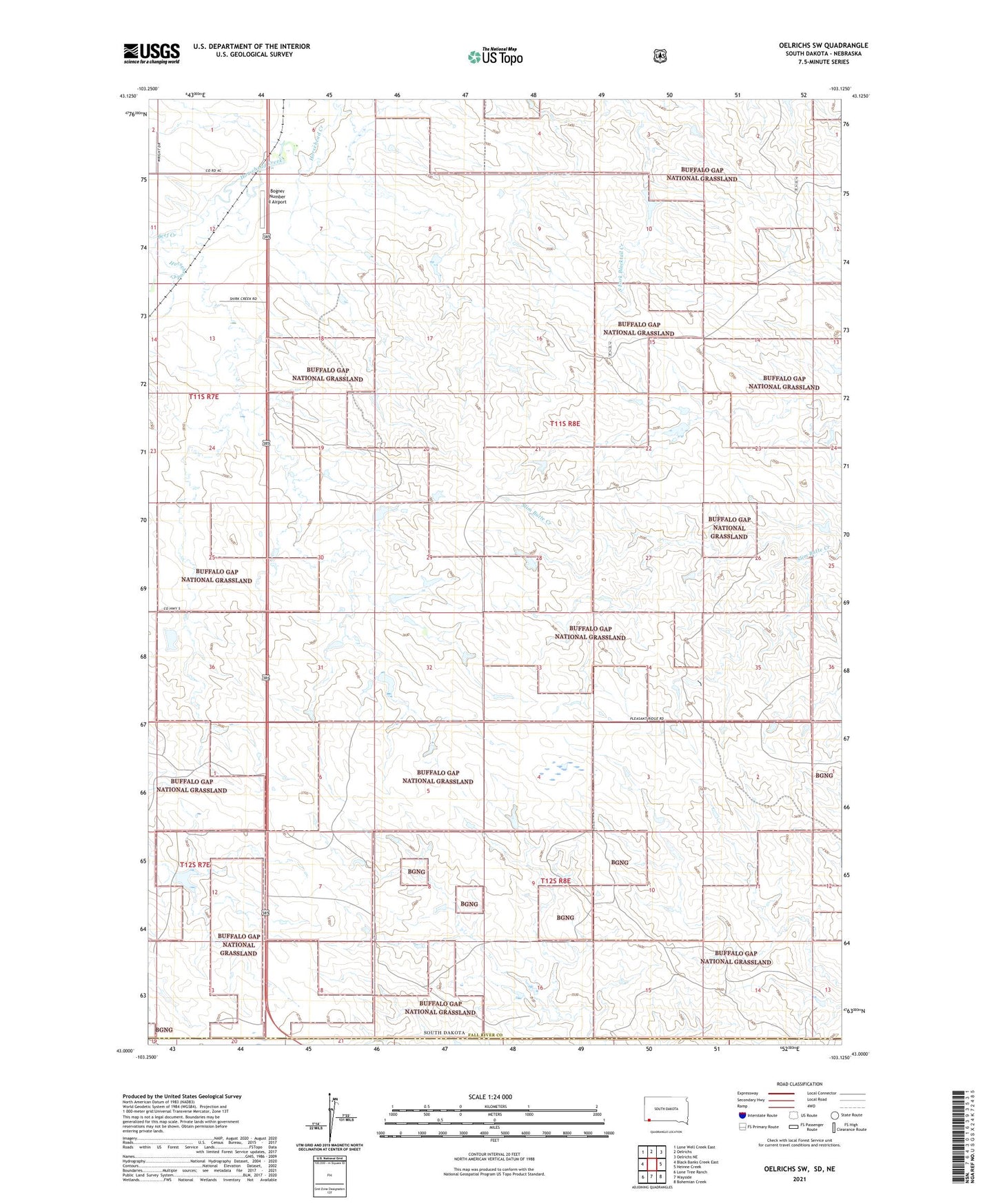 Oelrichs SW South Dakota US Topo Map Image