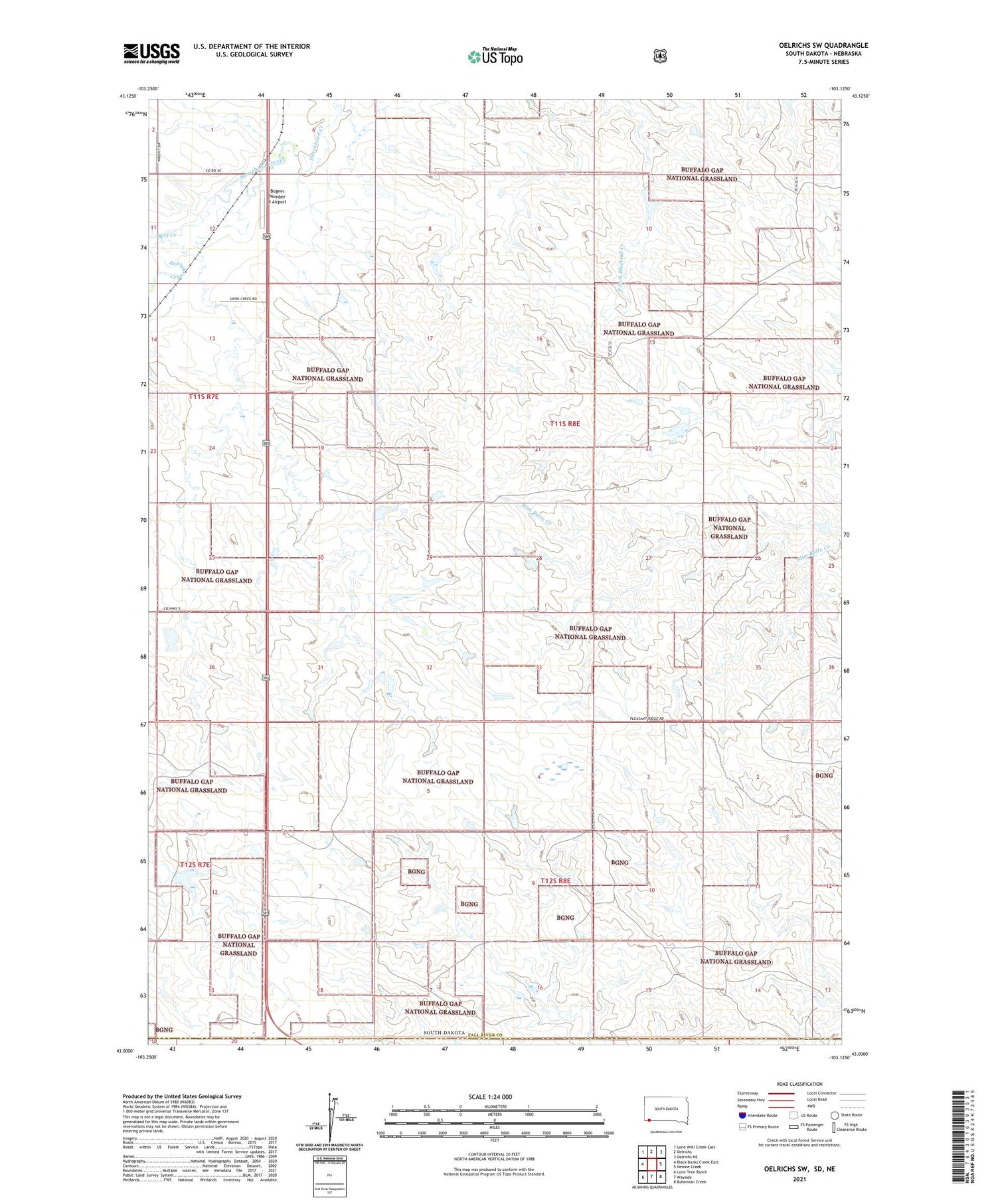 Oelrichs SW South Dakota US Topo Map Image