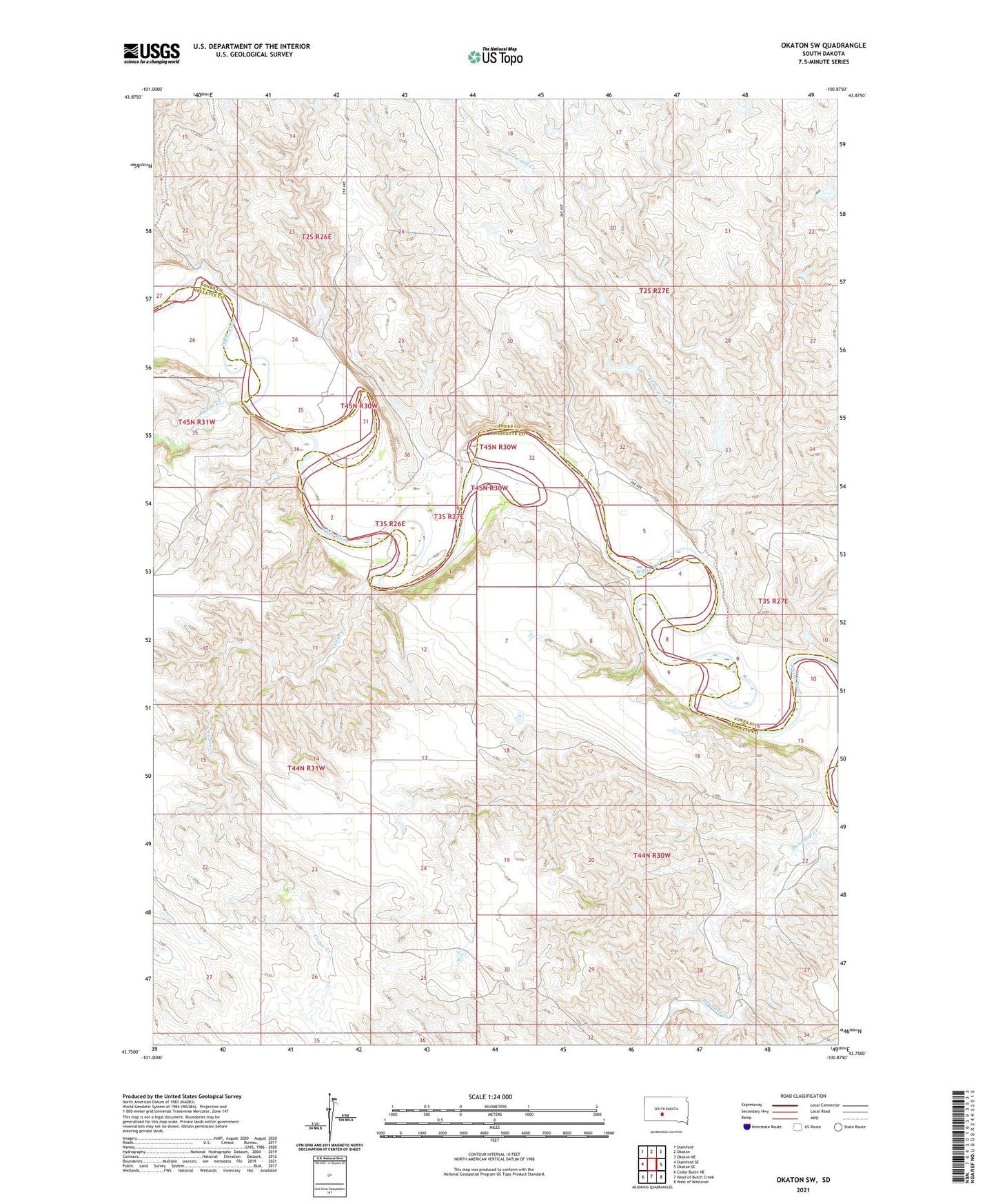 Okaton SW South Dakota US Topo Map Image