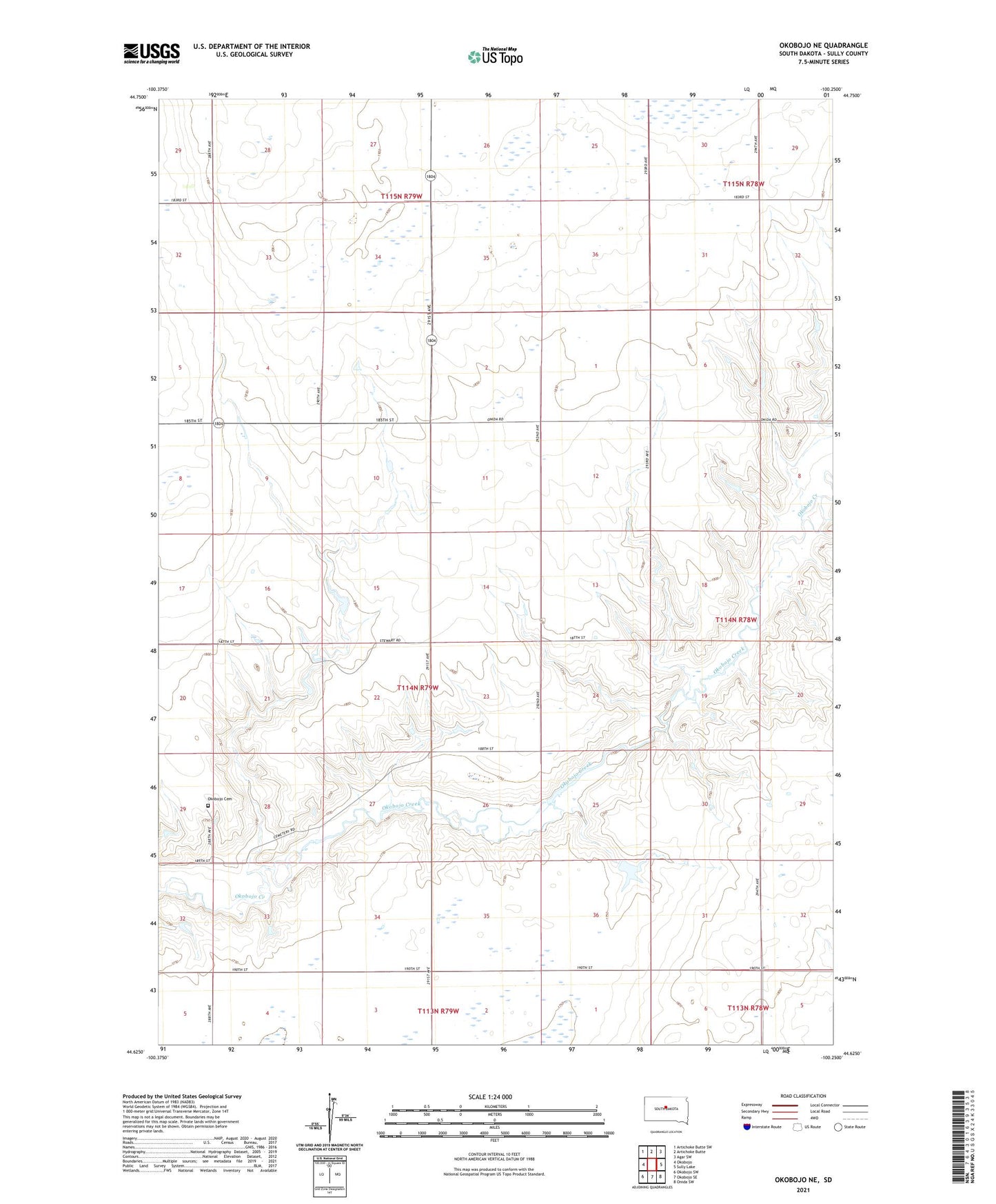 Okobojo NE South Dakota US Topo Map Image